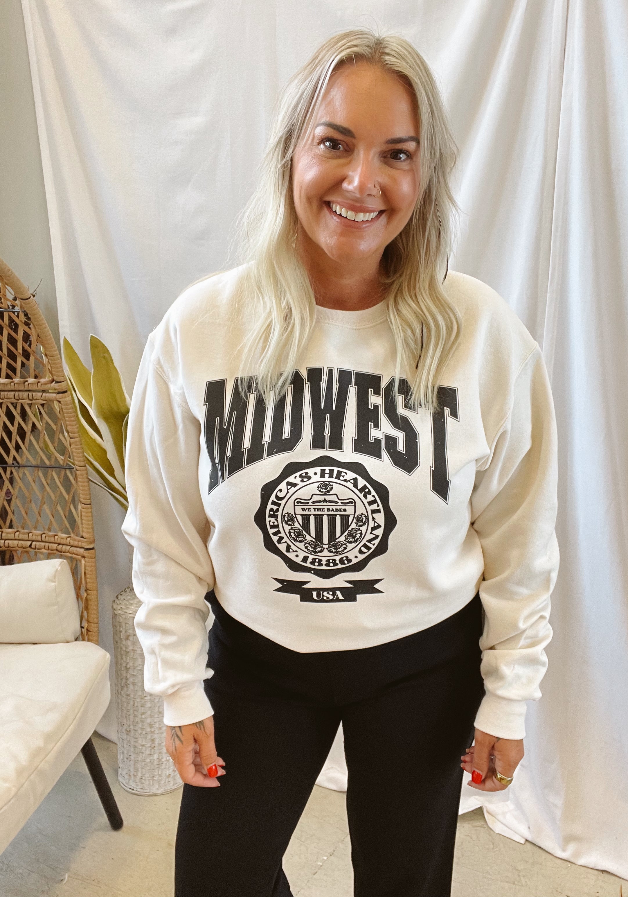 Midwest Tan Sweatshirt-Final Sale-Sweatshirts-we the babes-The Silo Boutique, Women's Fashion Boutique Located in Warren and Grand Forks North Dakota