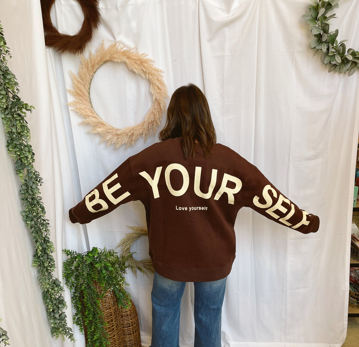 Be Yourself Oversized Sweatshirt-Brown-Sweatshirts-jade by jane-The Silo Boutique, Women's Fashion Boutique Located in Warren and Grand Forks North Dakota