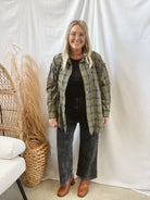 Raw Hem Green Plaid Shirt-Long Sleeve Tops-promesa-The Silo Boutique, Women's Fashion Boutique Located in Warren and Grand Forks North Dakota