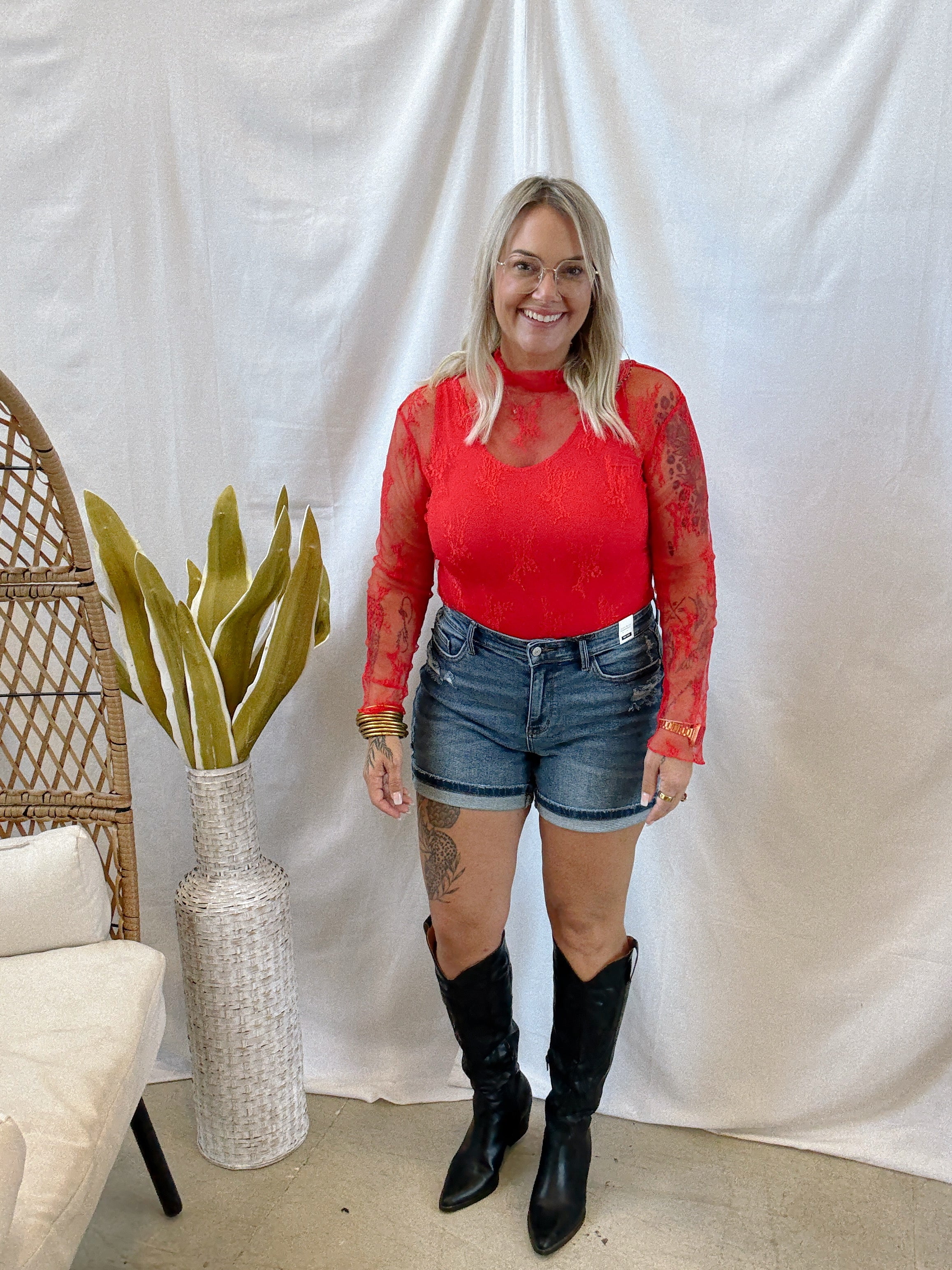 Rose Red Lace Top-Long Sleeve Tops-larose-The Silo Boutique, Women's Fashion Boutique Located in Warren and Grand Forks North Dakota