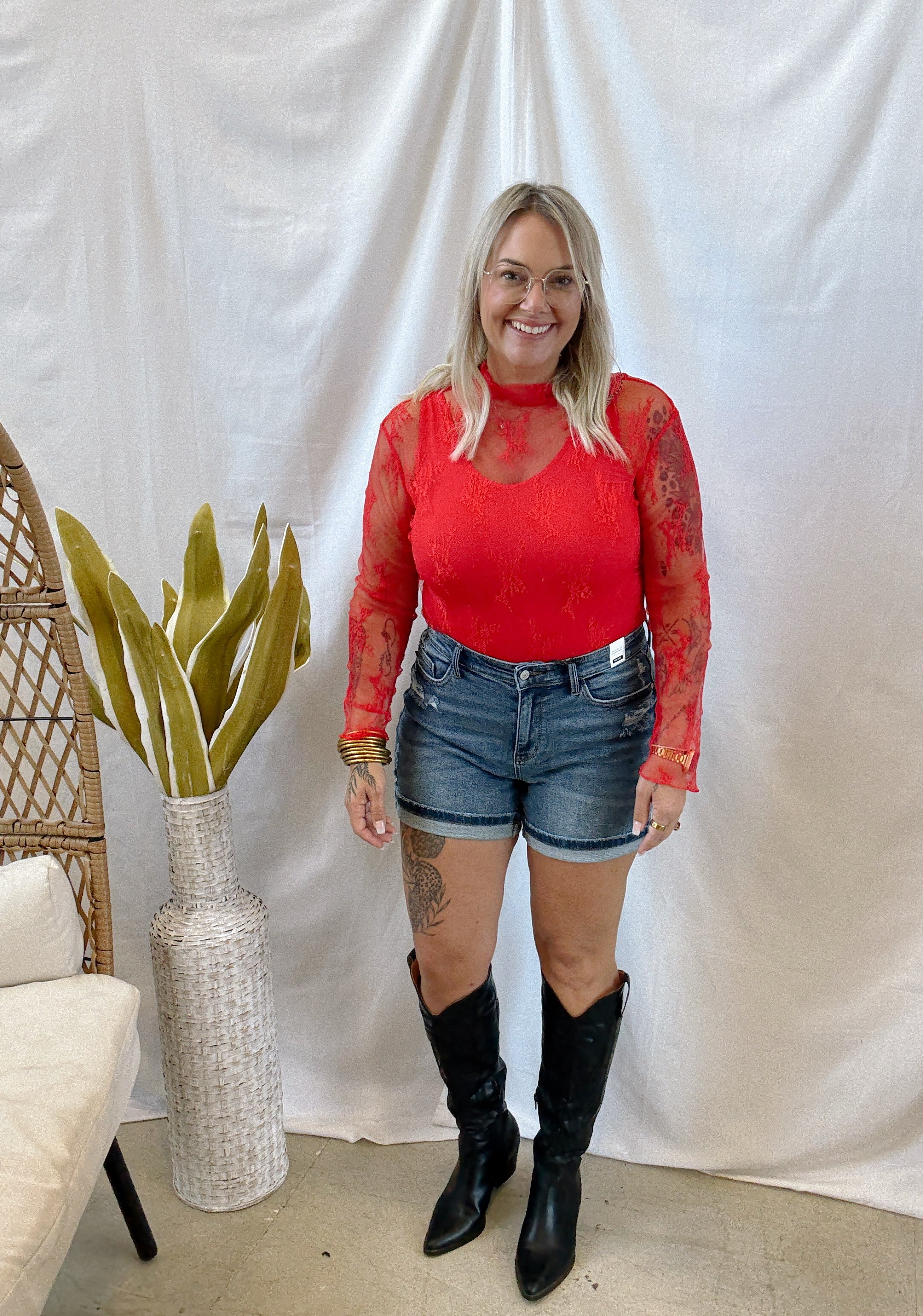 Rose Red Lace Top-Long Sleeve Tops-larose-The Silo Boutique, Women's Fashion Boutique Located in Warren and Grand Forks North Dakota