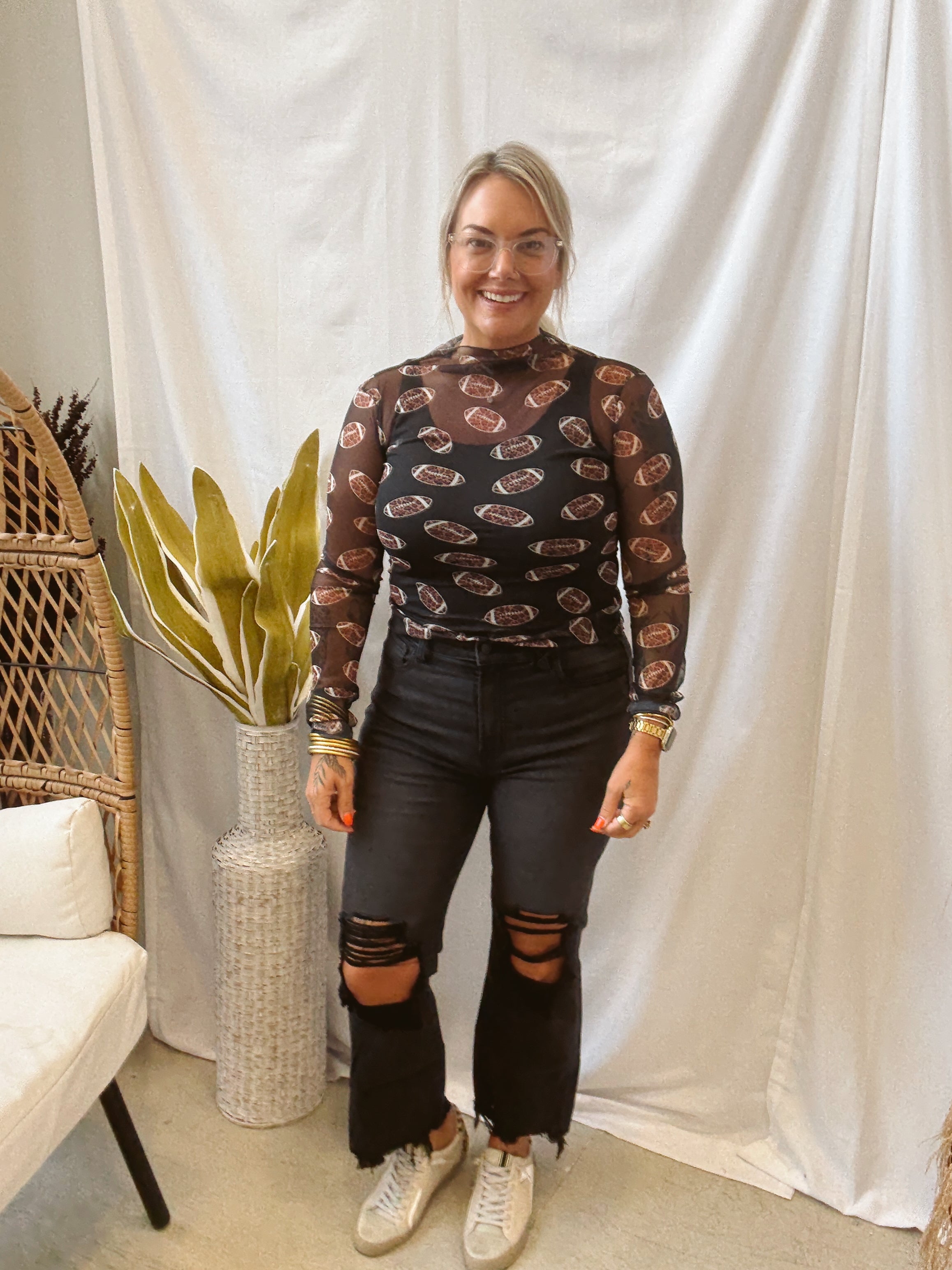 Black Sheer Leopard Football Top-Long Sleeve Tops-genesis-The Silo Boutique, Women's Fashion Boutique Located in Warren and Grand Forks North Dakota