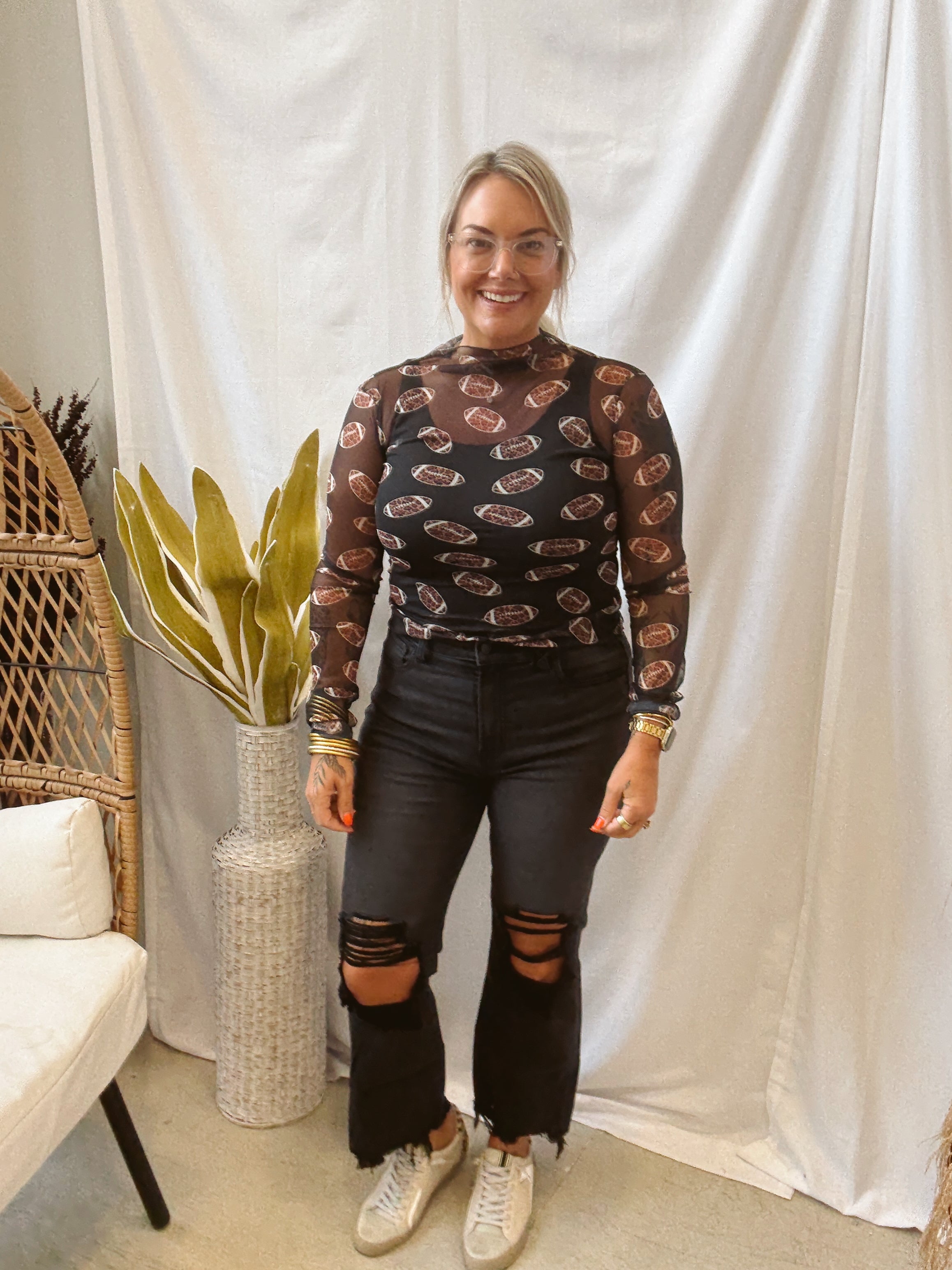 Black Sheer Leopard Football Top-Long Sleeve Tops-genesis-The Silo Boutique, Women's Fashion Boutique Located in Warren and Grand Forks North Dakota