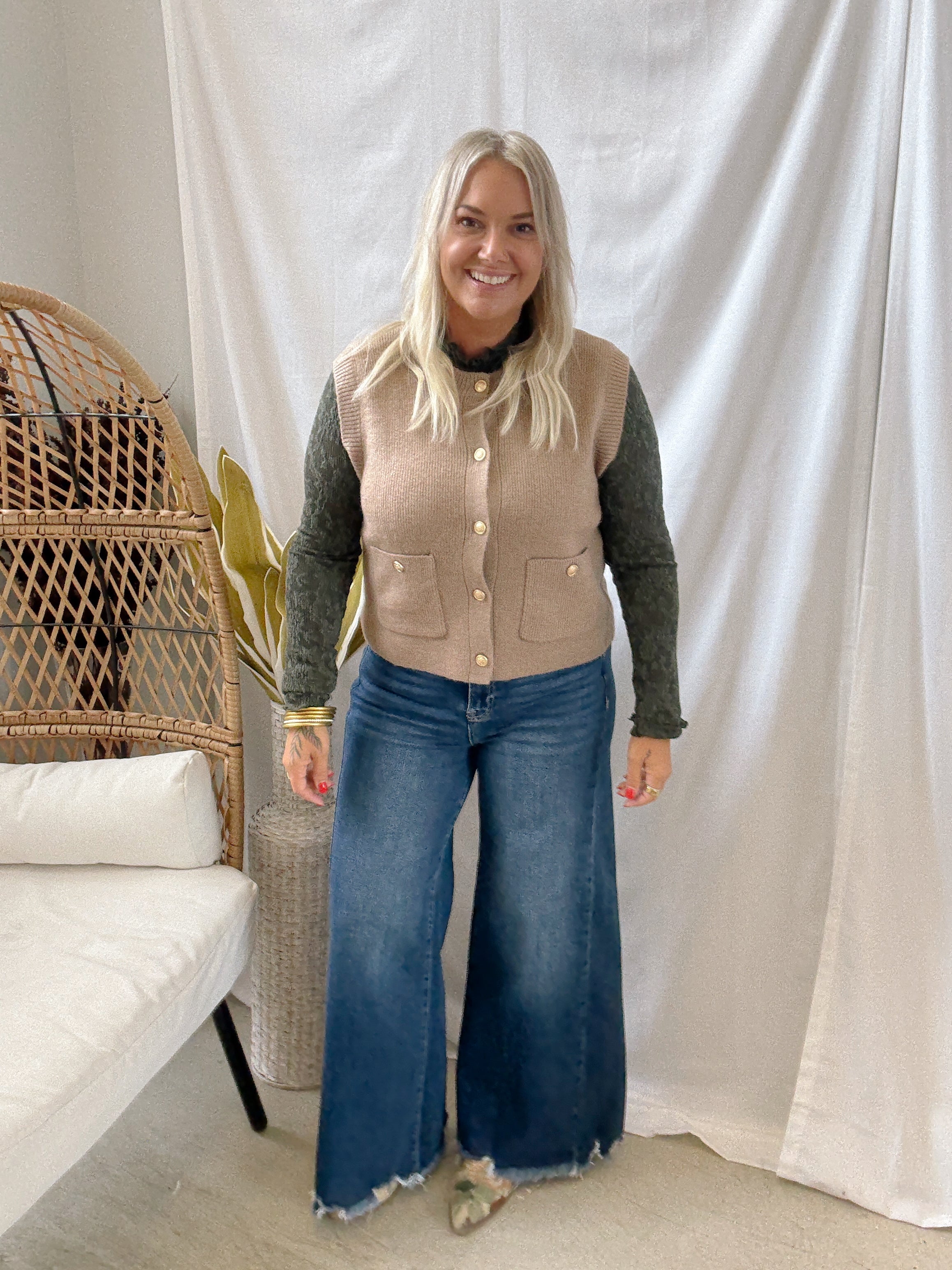 Hazelnut Button Sweater Vest-Vests-be cool-The Silo Boutique, Women's Fashion Boutique Located in Warren and Grand Forks North Dakota