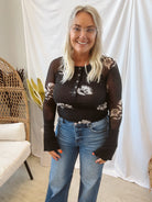 Black With Floral Henley Top-Long Sleeve Tops-promesa-The Silo Boutique, Women's Fashion Boutique Located in Warren and Grand Forks North Dakota