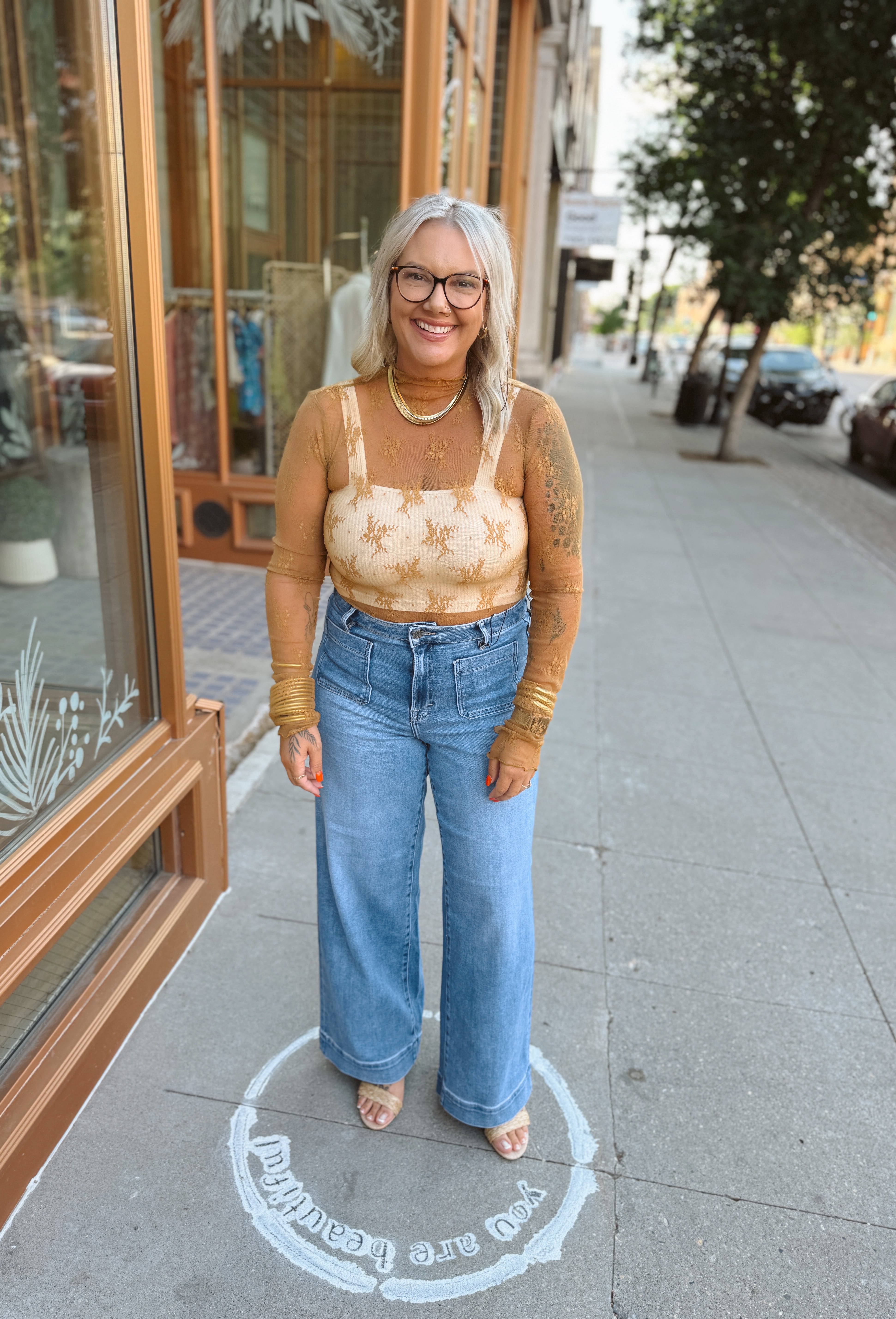 Heather Lace Long Sleeve Top-Long Sleeve Tops-hem and thread-The Silo Boutique, Women's Fashion Boutique Located in Warren and Grand Forks North Dakota
