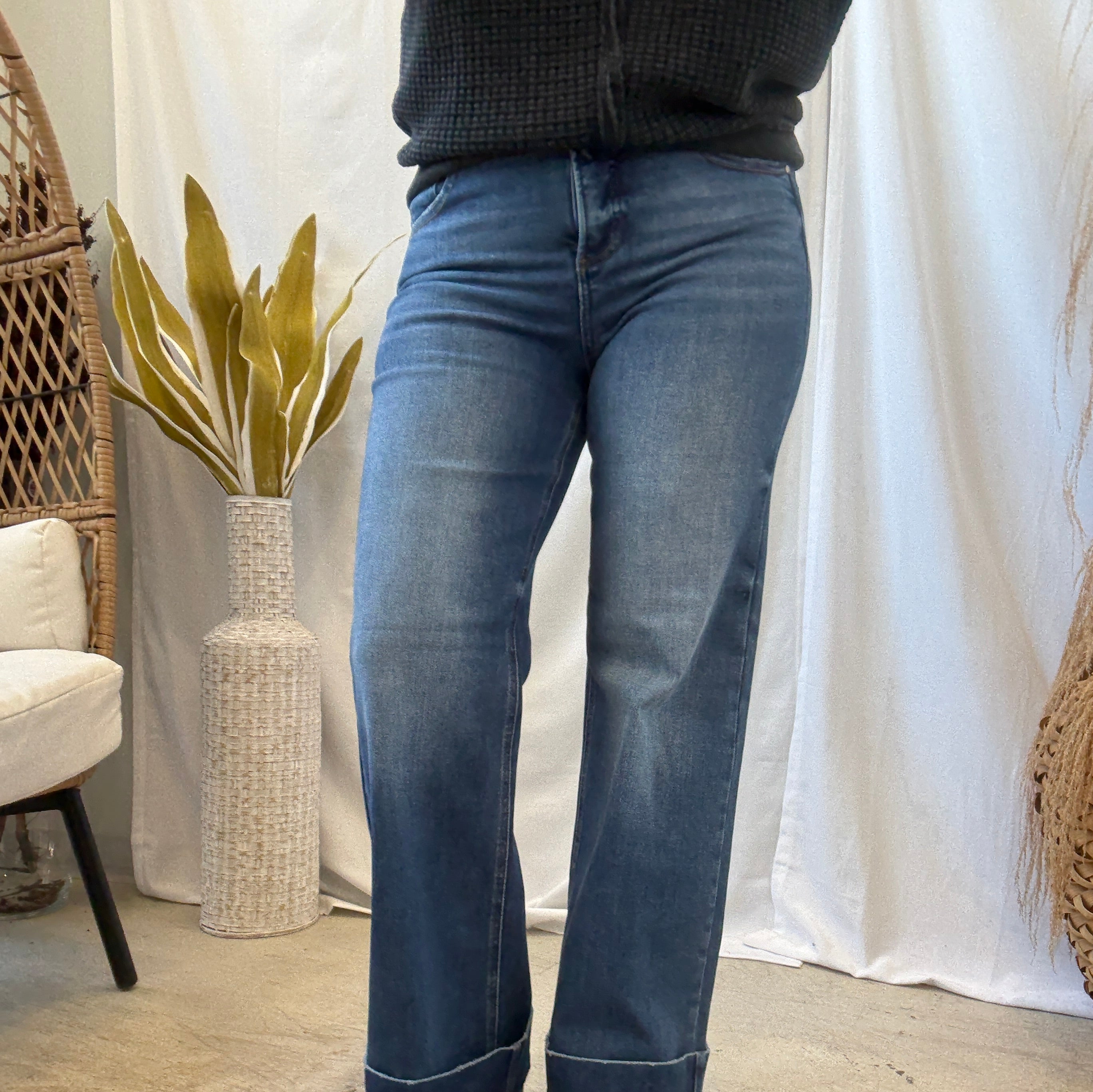 Risen Wide Leg Cuff Jeans-Jeans-risen-The Silo Boutique, Women's Fashion Boutique Located in Warren and Grand Forks North Dakota
