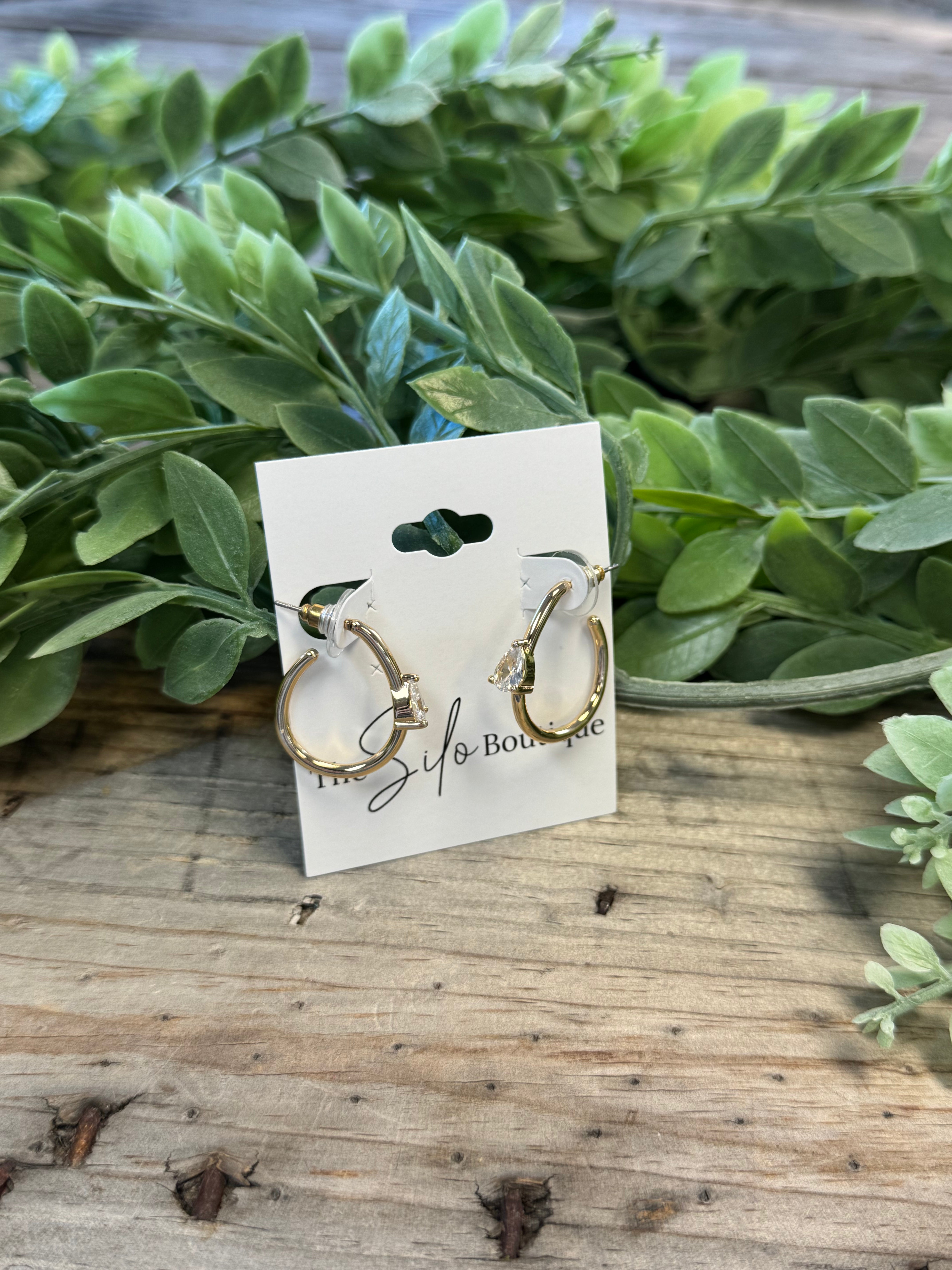 Gold Hoop Triangle Gem Earrings-Earrings-kenze-The Silo Boutique, Women's Fashion Boutique Located in Warren and Grand Forks North Dakota