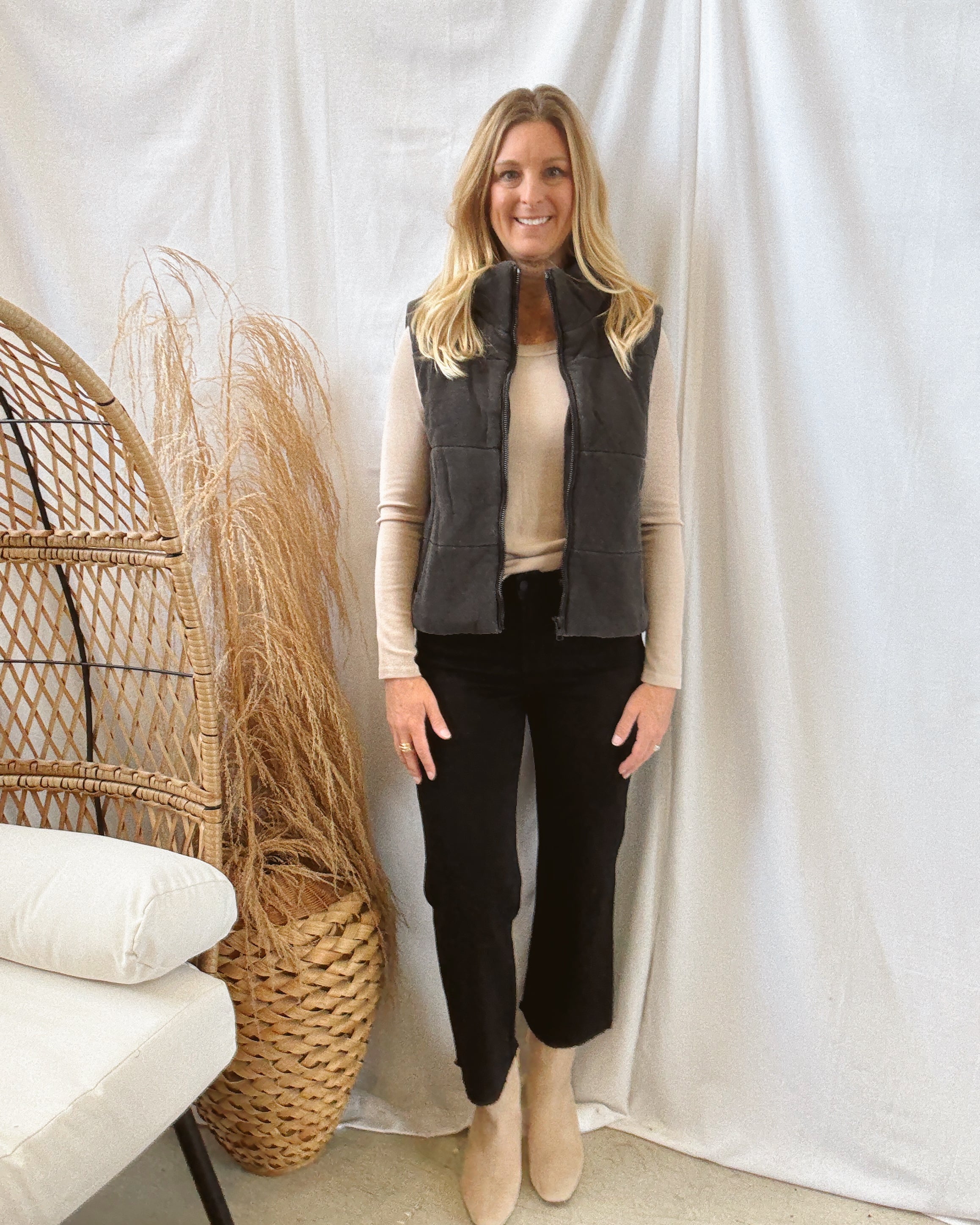 Black Wash Zip Up Vest-Vests-be cool-The Silo Boutique, Women's Fashion Boutique Located in Warren and Grand Forks North Dakota