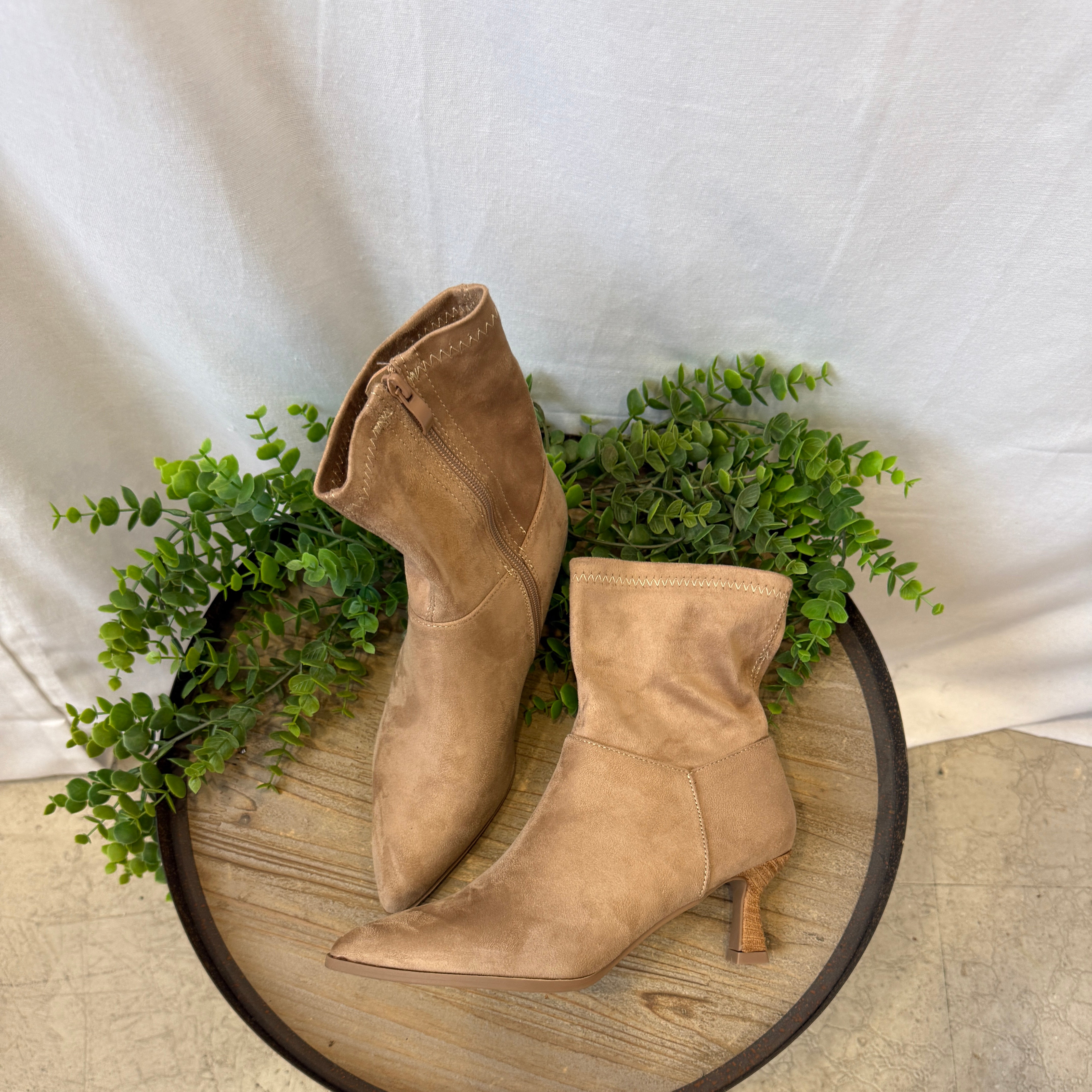 Hutton Kitten Heel Suede Boot-Tan-Boots-Forever Link-The Silo Boutique, Women's Fashion Boutique Located in Warren and Grand Forks North Dakota