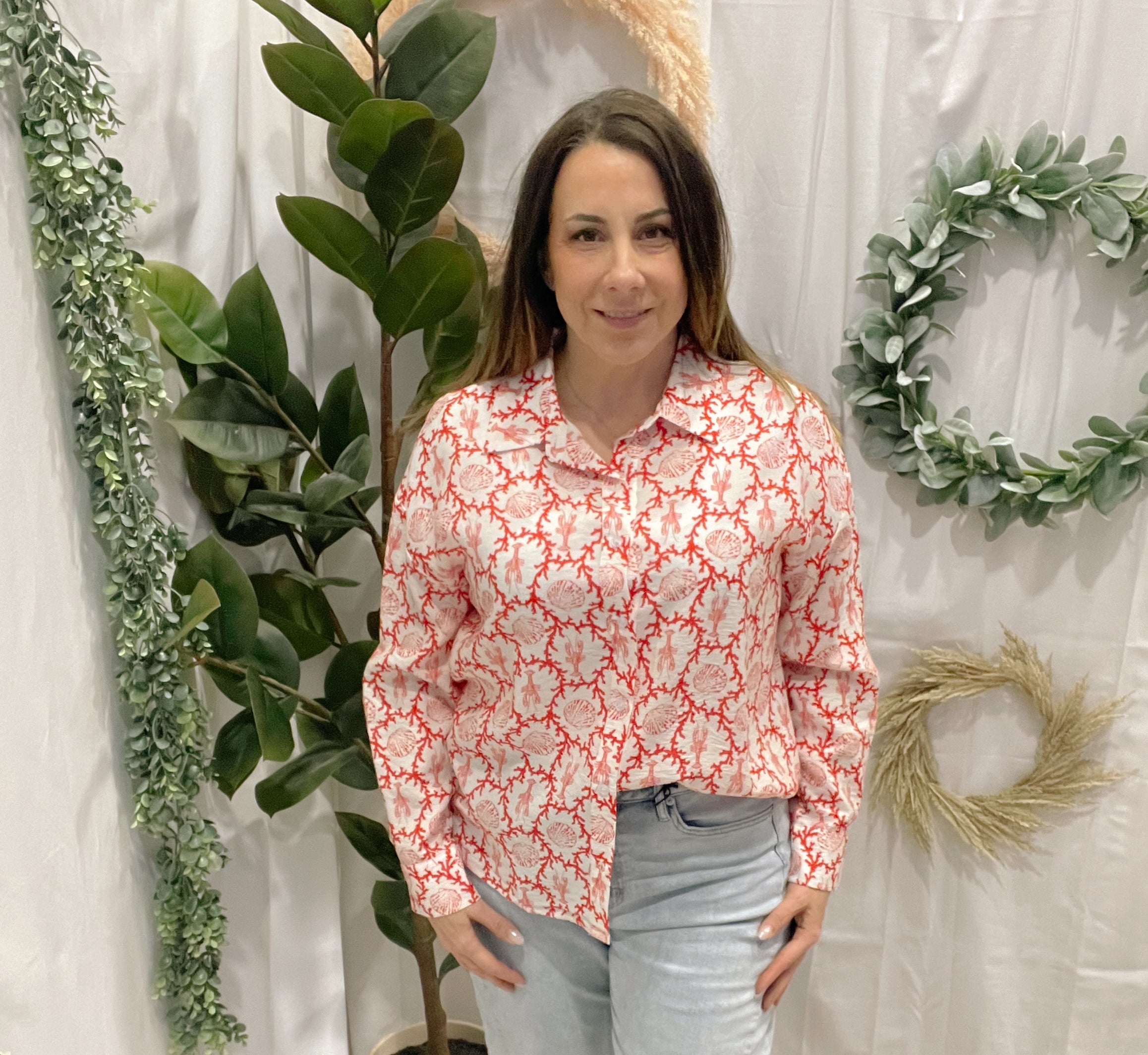 Sea Button Down Top-Long Sleeve Tops-staccato-The Silo Boutique, Women's Fashion Boutique Located in Warren and Grand Forks North Dakota