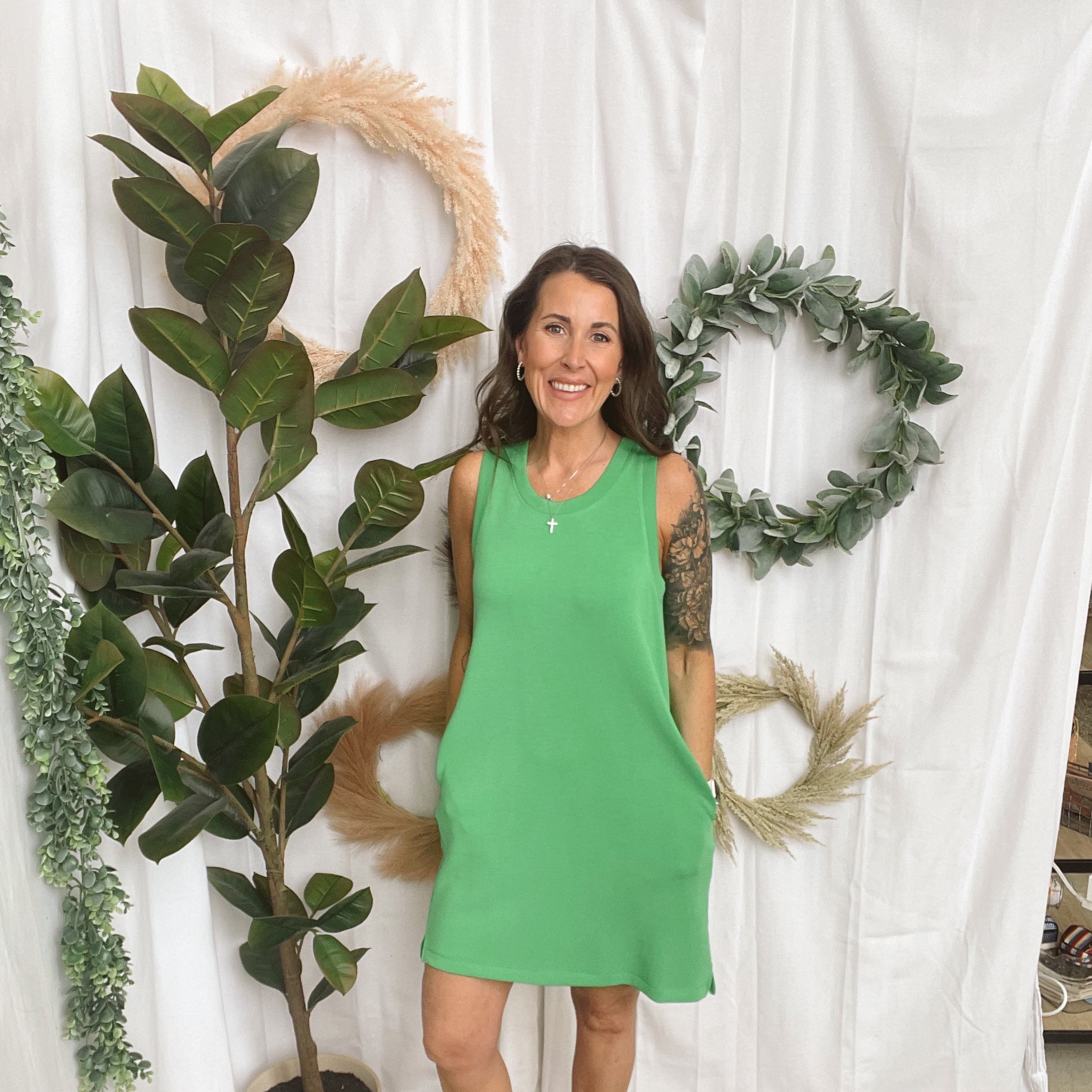 Mono B Laguna Scuba Shift Dress-Green-Dresses-mono b-The Silo Boutique, Women's Fashion Boutique Located in Warren and Grand Forks North Dakota