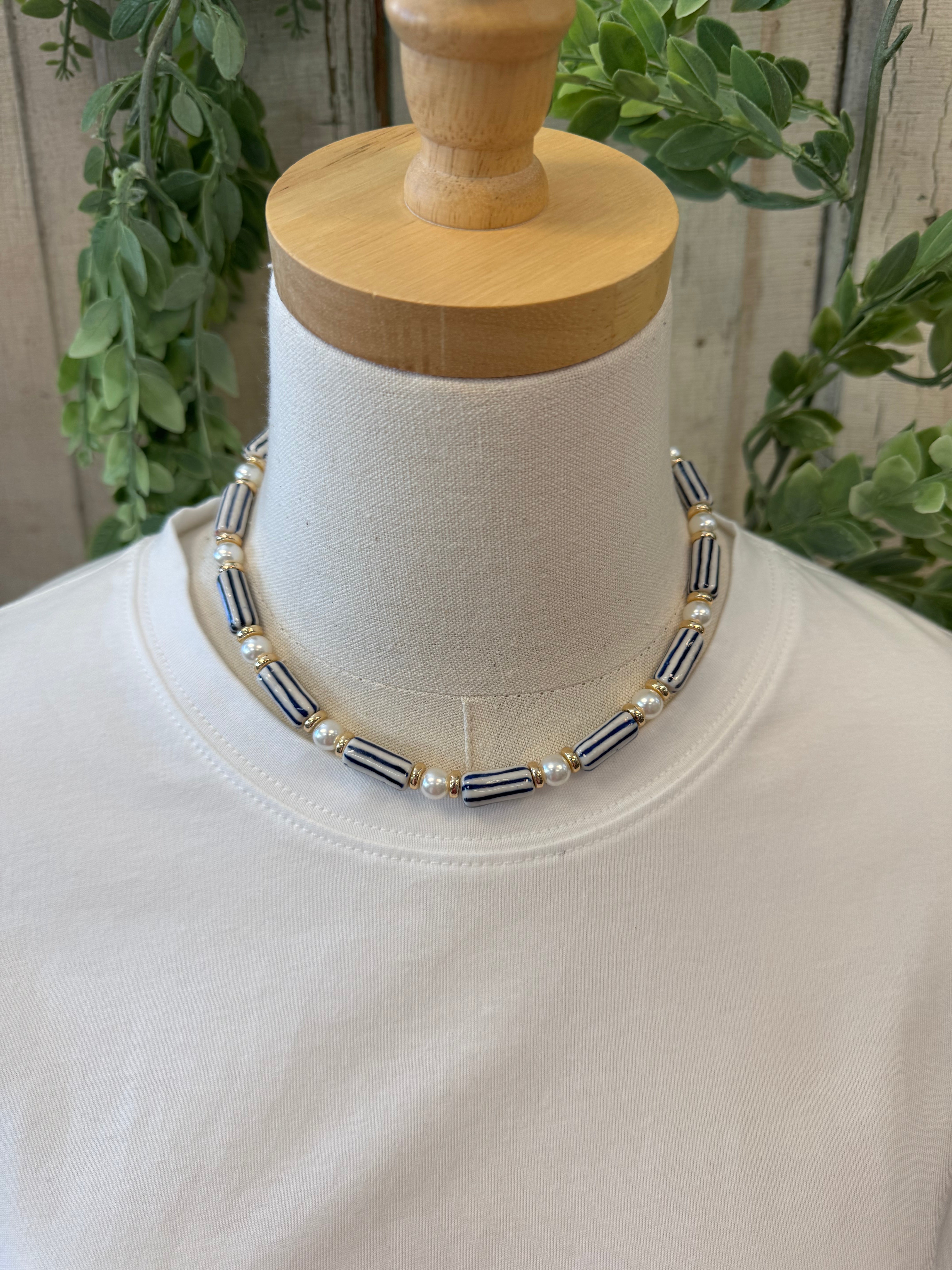 Pearl and Stripe Necklace-Necklaces-fame-The Silo Boutique, Women's Fashion Boutique Located in Warren and Grand Forks North Dakota