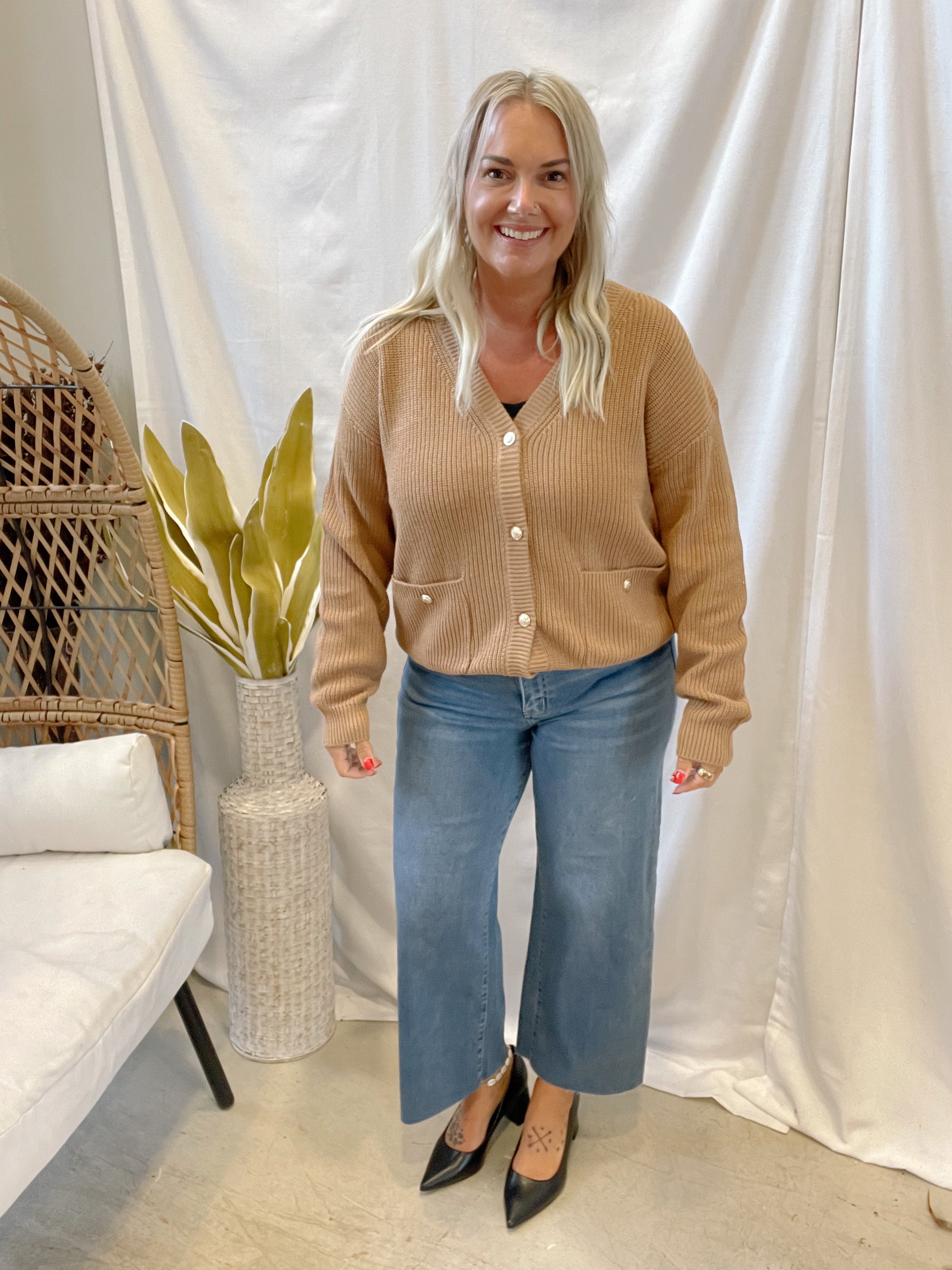 Varsity Chunky Knit Cardigan-Mocha-Cardigans-be cool-The Silo Boutique, Women's Fashion Boutique Located in Warren and Grand Forks North Dakota