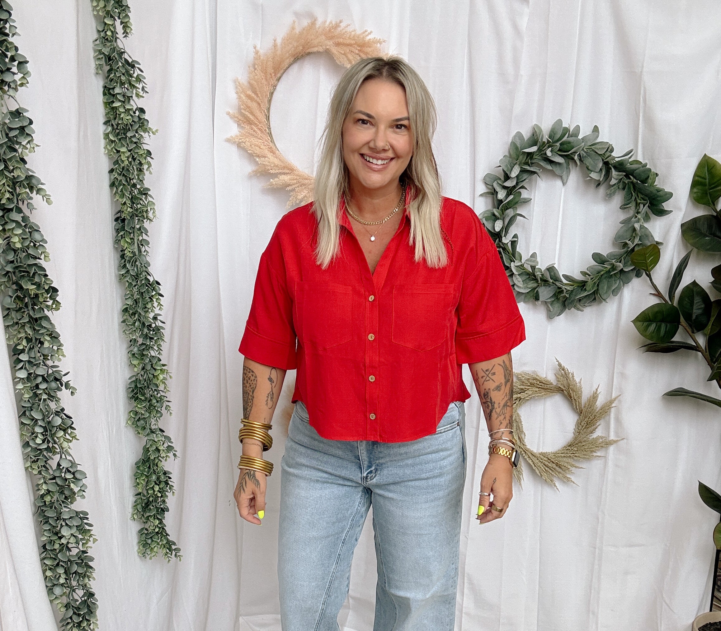 Free Moving Short Sleeve Top-Red-Short Sleeve Tops-hyfve-The Silo Boutique, Women's Fashion Boutique Located in Warren and Grand Forks North Dakota