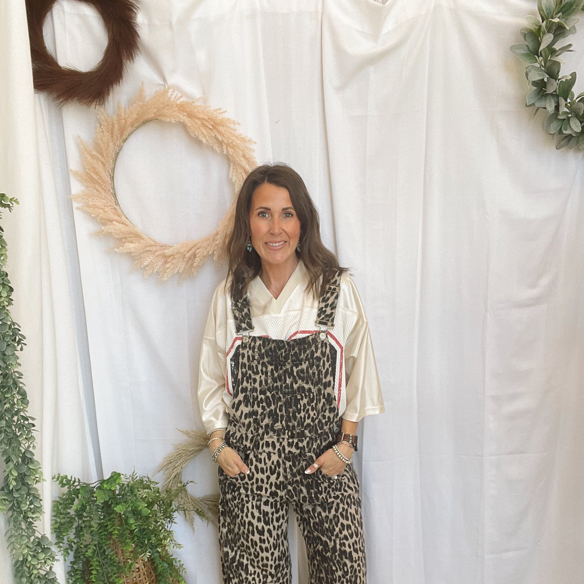 Janie Leopard Overalls-Jeans-eesome-The Silo Boutique, Women's Fashion Boutique Located in Warren and Grand Forks North Dakota