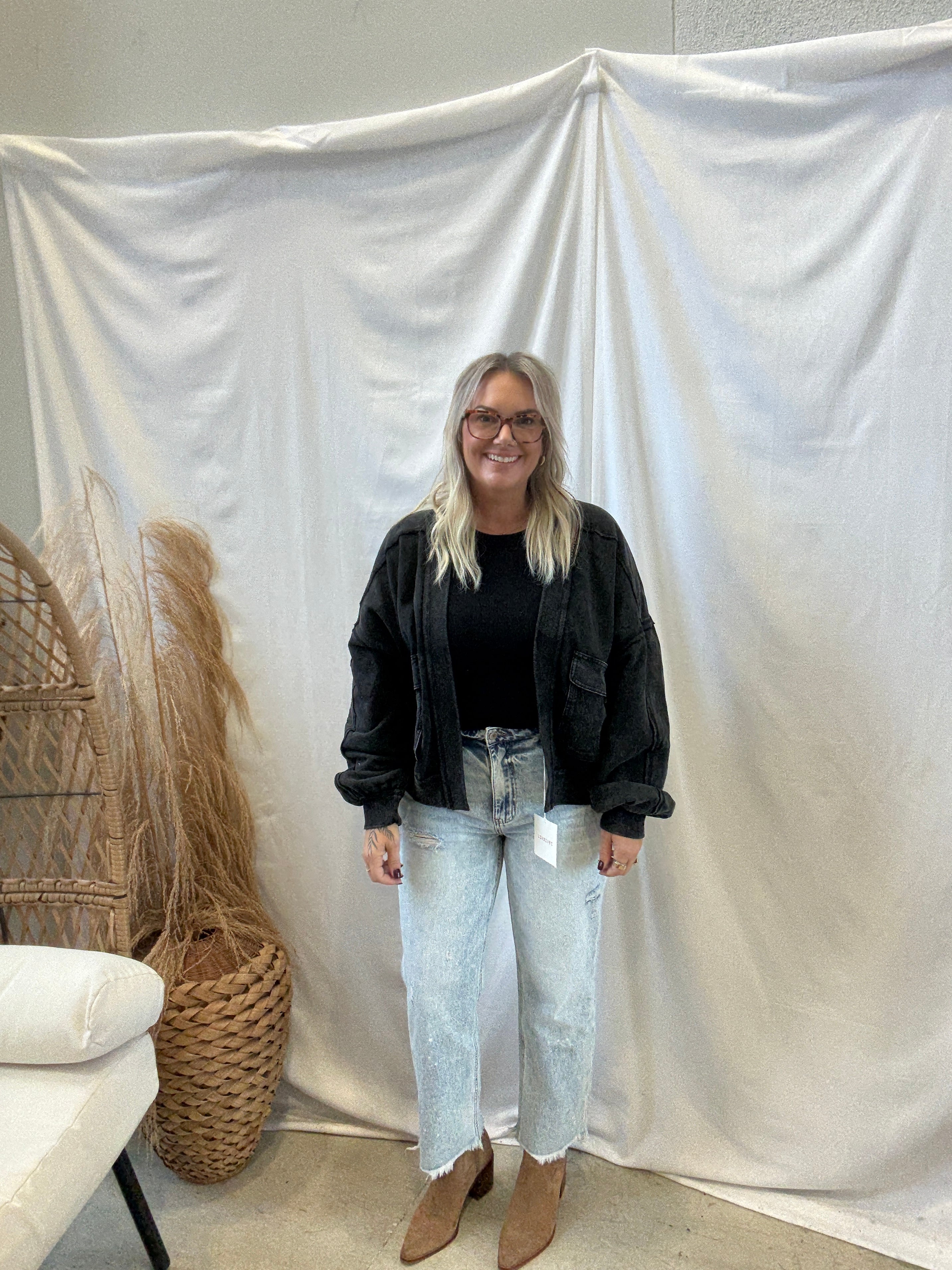 Ash Black Seam Cardigan-Cardigans-eesome-The Silo Boutique, Women's Fashion Boutique Located in Warren and Grand Forks North Dakota