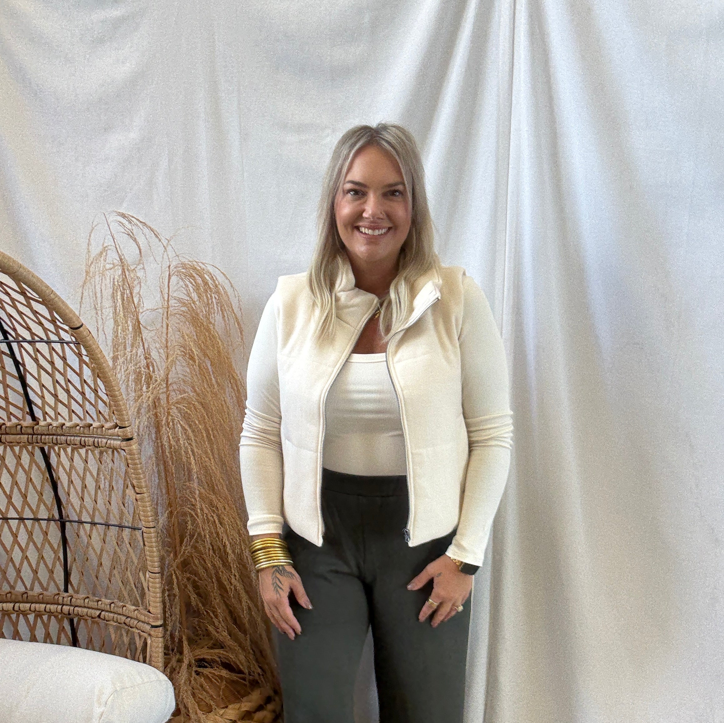 Oatmeal Soft Ribbed Puff Vest-Vests-be cool-The Silo Boutique, Women's Fashion Boutique Located in Warren and Grand Forks North Dakota