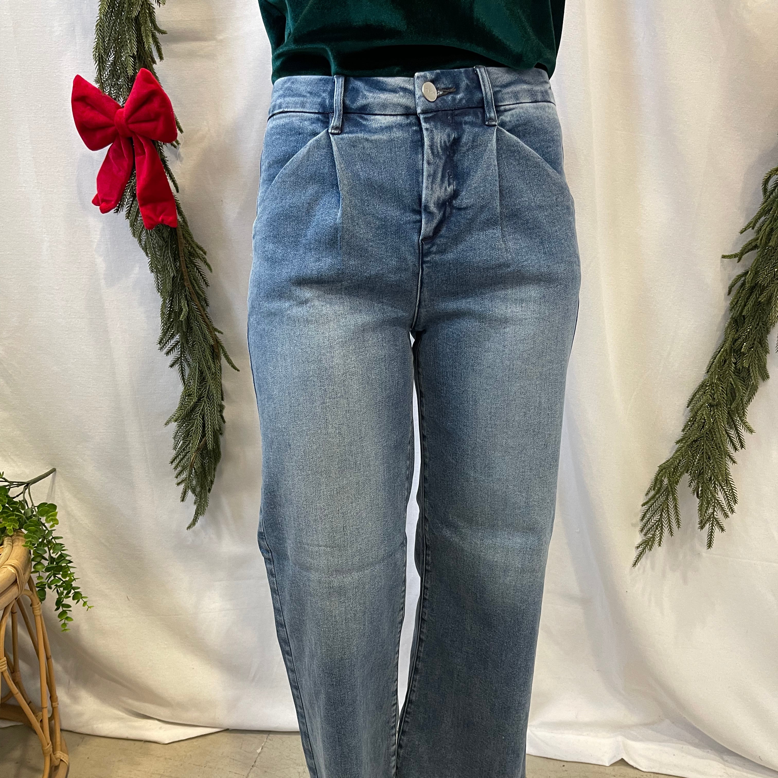 Risen Wide Leg Pleated Jeans-Jeans-risen-The Silo Boutique, Women's Fashion Boutique Located in Warren and Grand Forks North Dakota