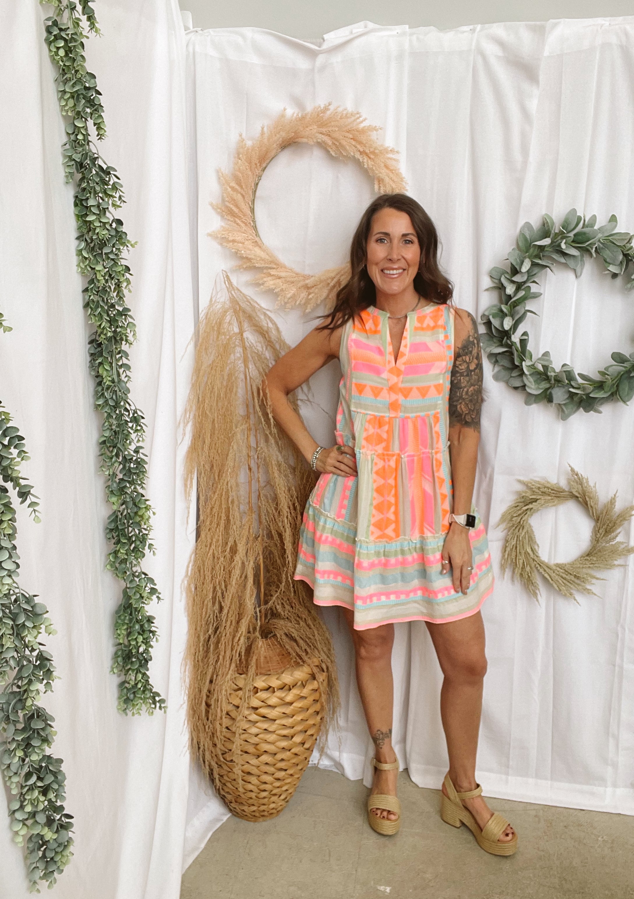 Elan Aztec Neon Dress-Dresses-elan-The Silo Boutique, Women's Fashion Boutique Located in Warren and Grand Forks North Dakota