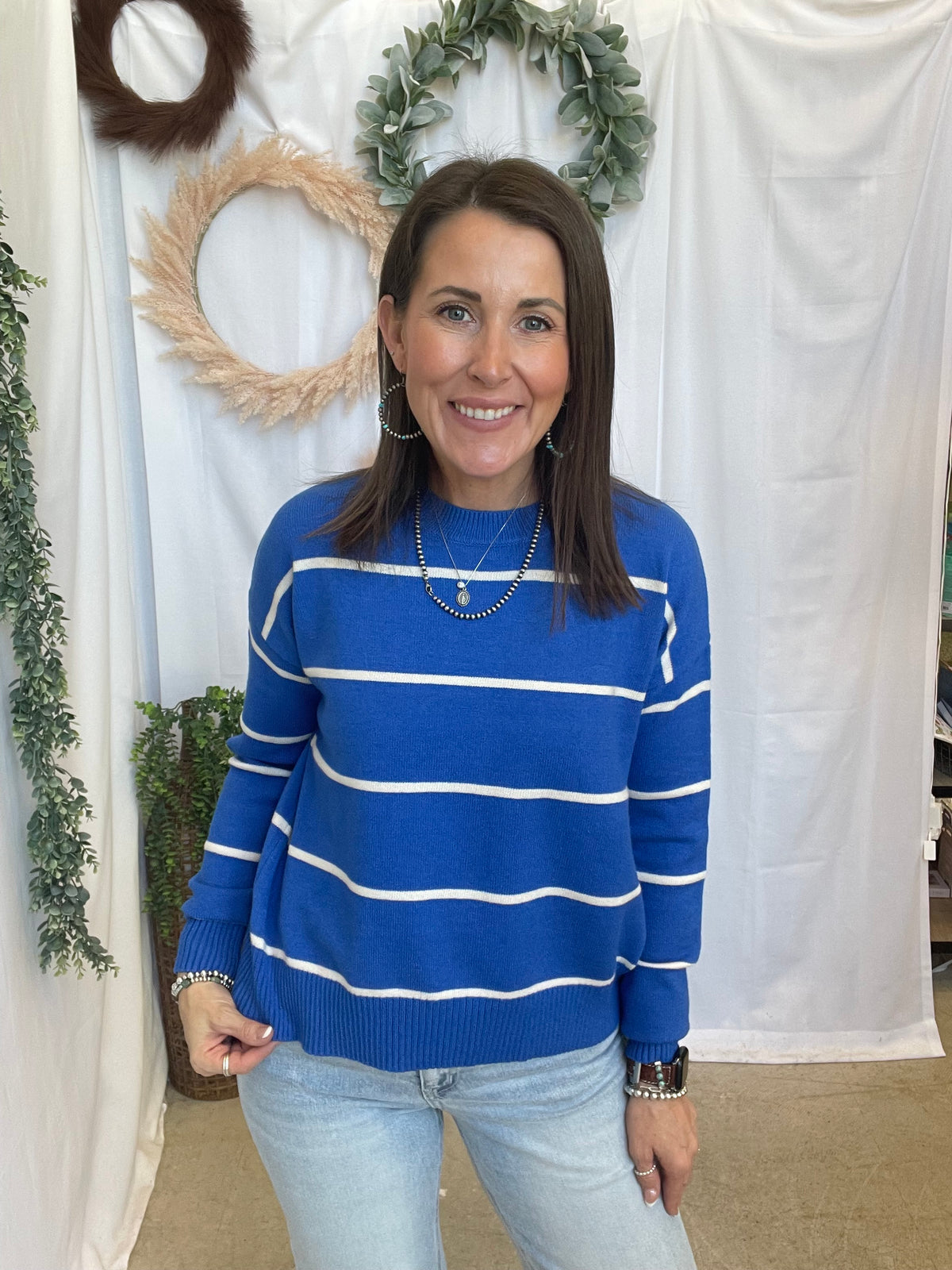 Heidi Blue Stripe Sweater-Sweaters-hyfve-The Silo Boutique, Women's Fashion Boutique Located in Warren and Grand Forks North Dakota