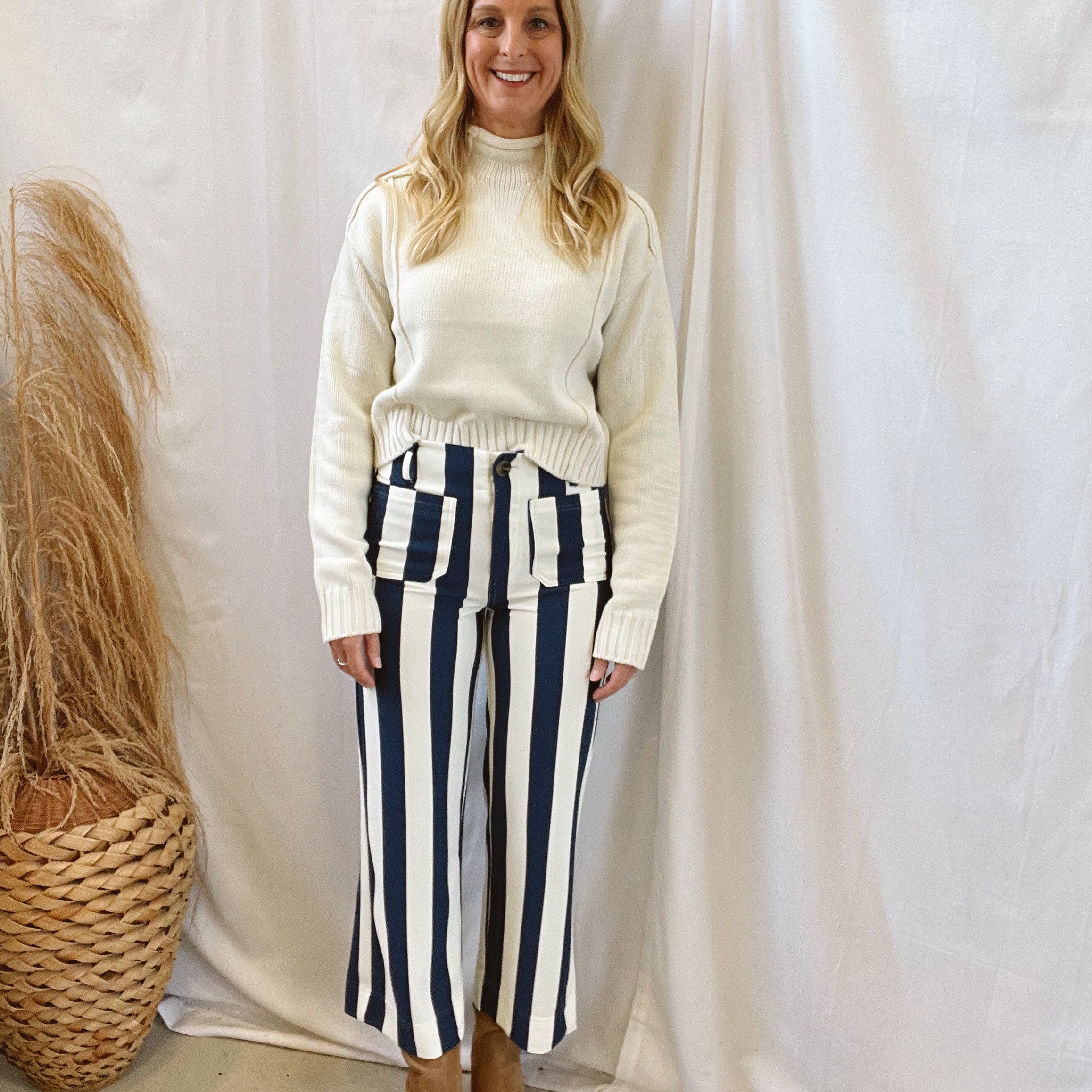 Glam Navy and Cream Crop Pants-Pants-glam-The Silo Boutique, Women's Fashion Boutique Located in Warren and Grand Forks North Dakota