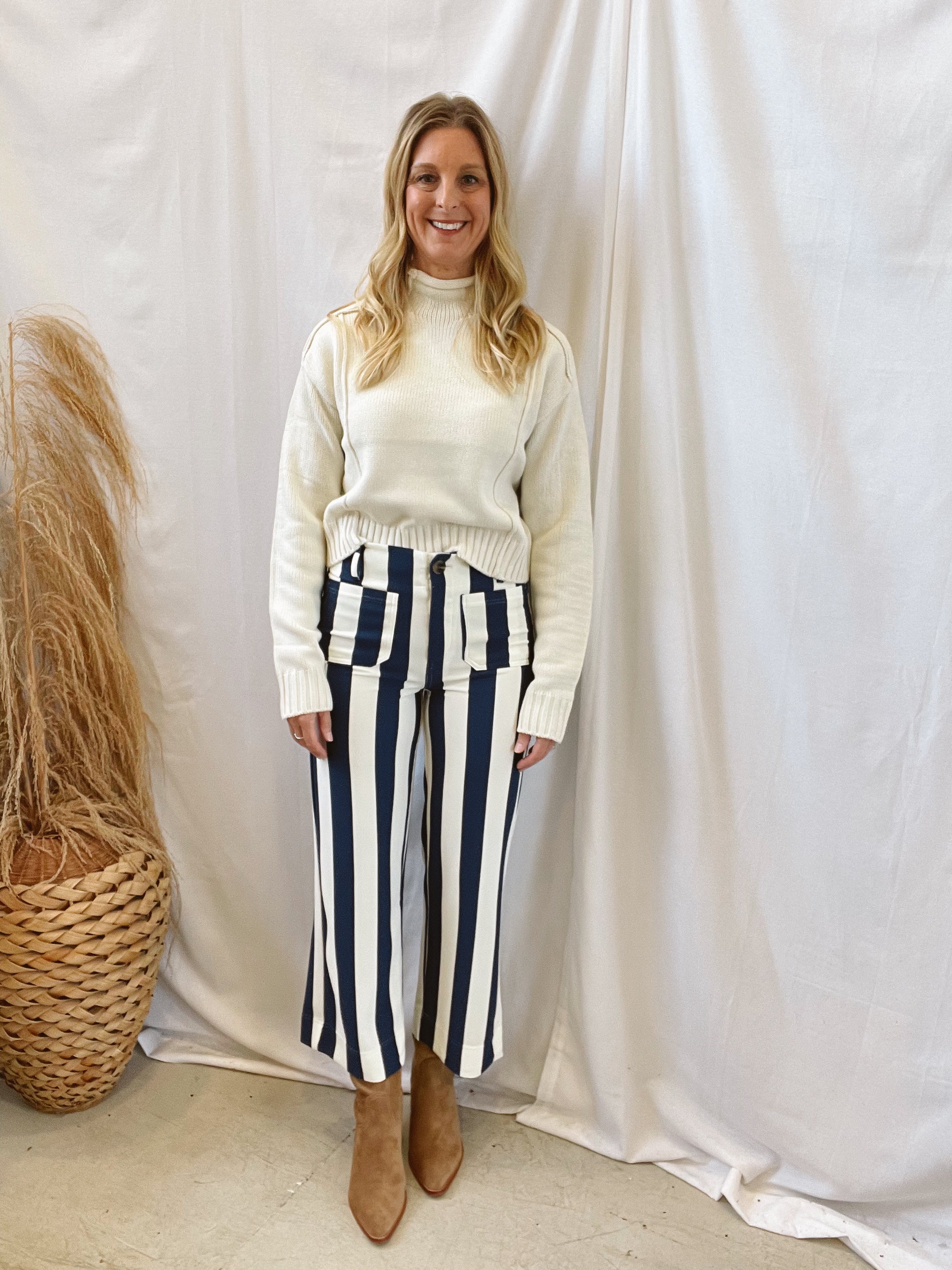 Glam Navy and Cream Crop Pants-Pants-glam-The Silo Boutique, Women's Fashion Boutique Located in Warren and Grand Forks North Dakota