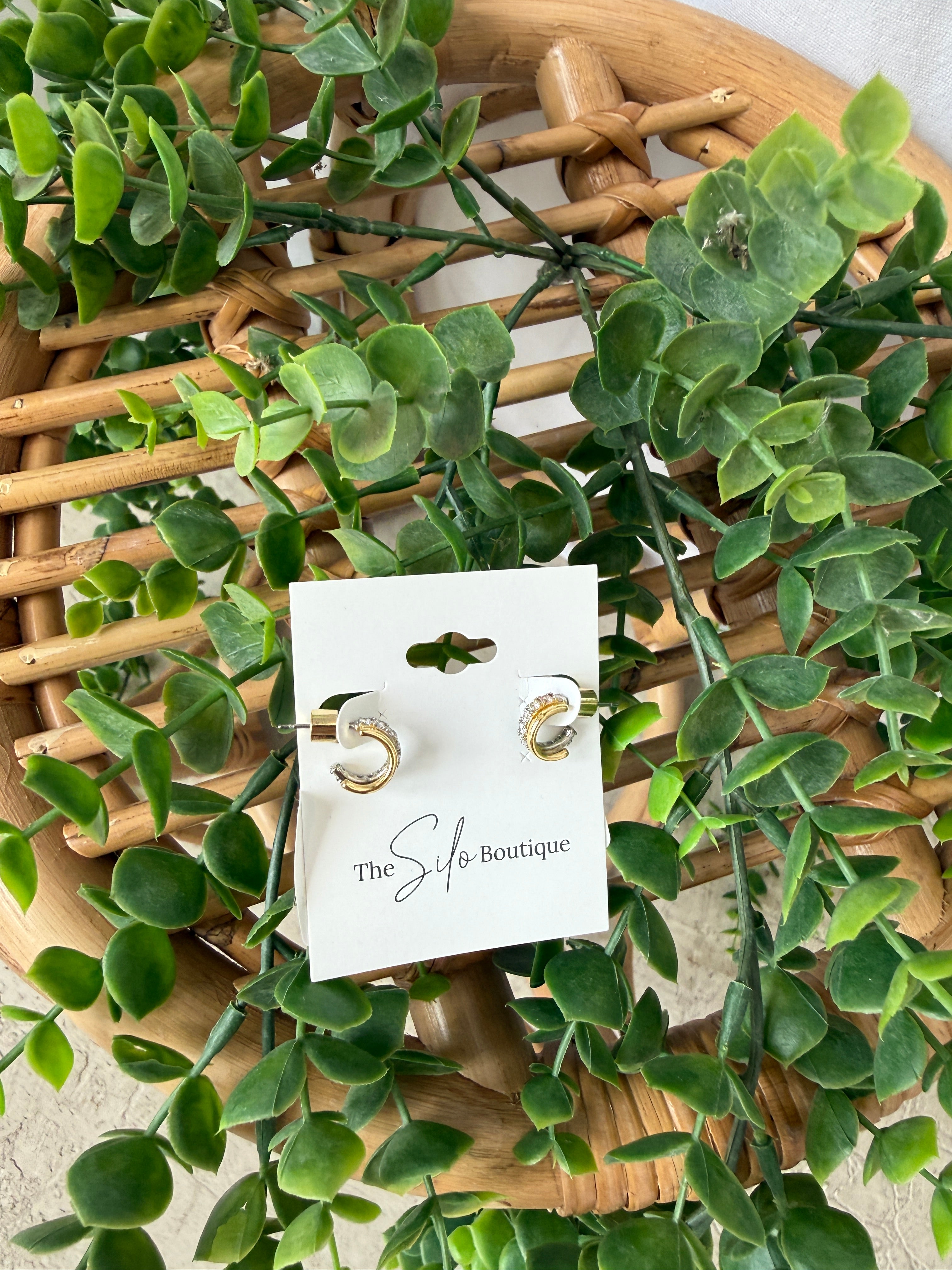 Two Tone Mini Hoop Earrings-Earrings-fame-The Silo Boutique, Women's Fashion Boutique Located in Warren and Grand Forks North Dakota