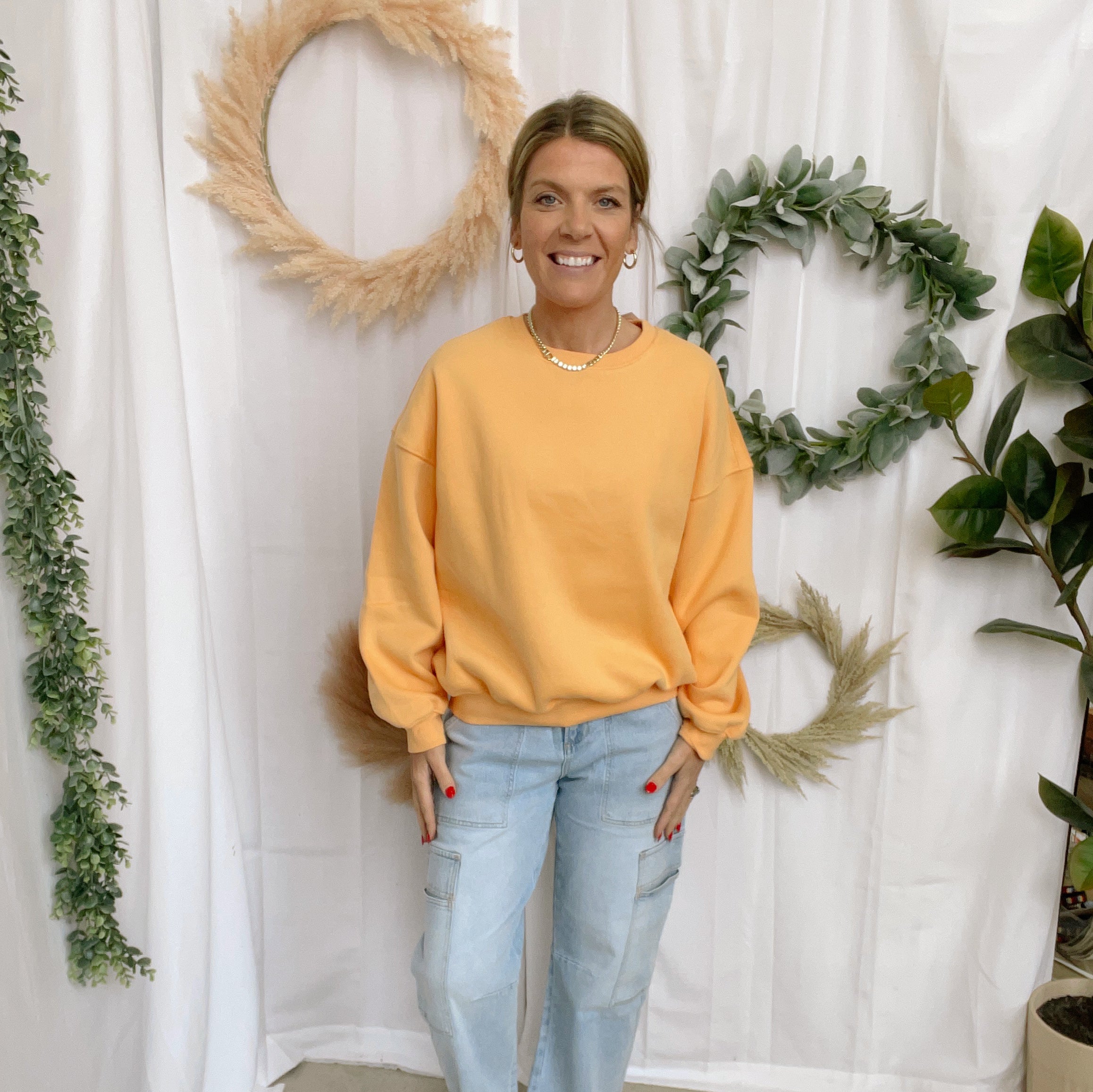 Varsity Crew Sweatshirt-Orange-Sweatshirts-tictoc-The Silo Boutique, Women's Fashion Boutique Located in Warren and Grand Forks North Dakota