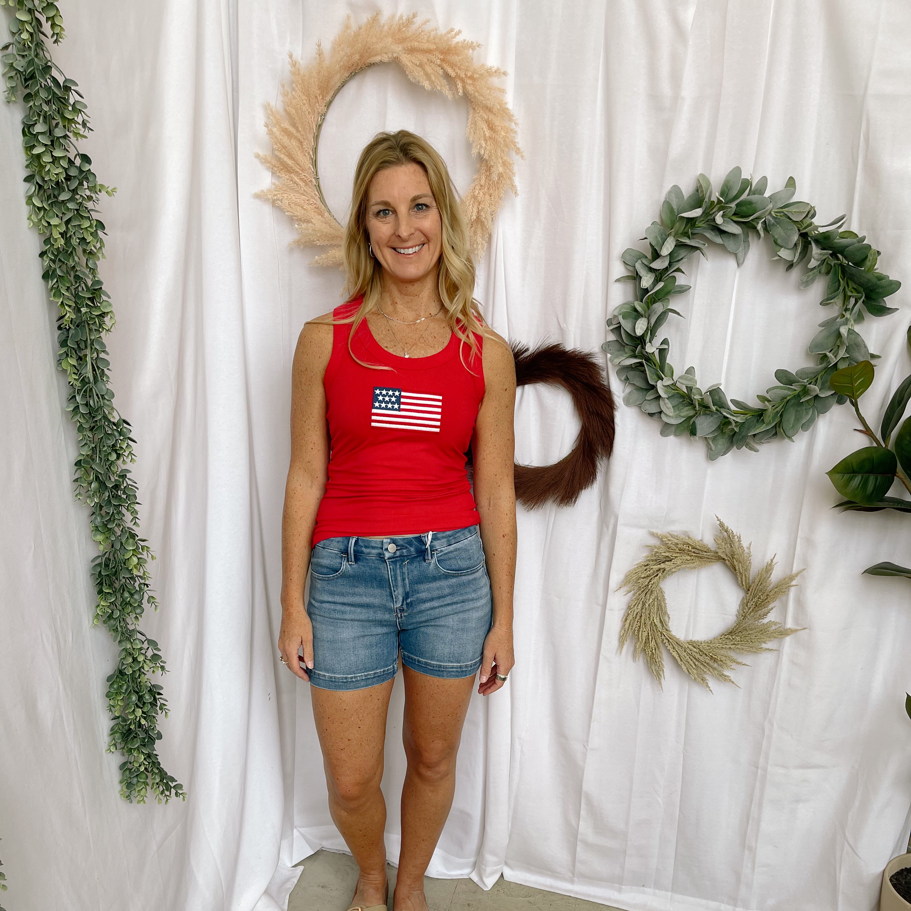 Zen Ribbled Flag Tank Top-Red-Tank Tops-Zenana-The Silo Boutique, Women's Fashion Boutique Located in Warren and Grand Forks North Dakota