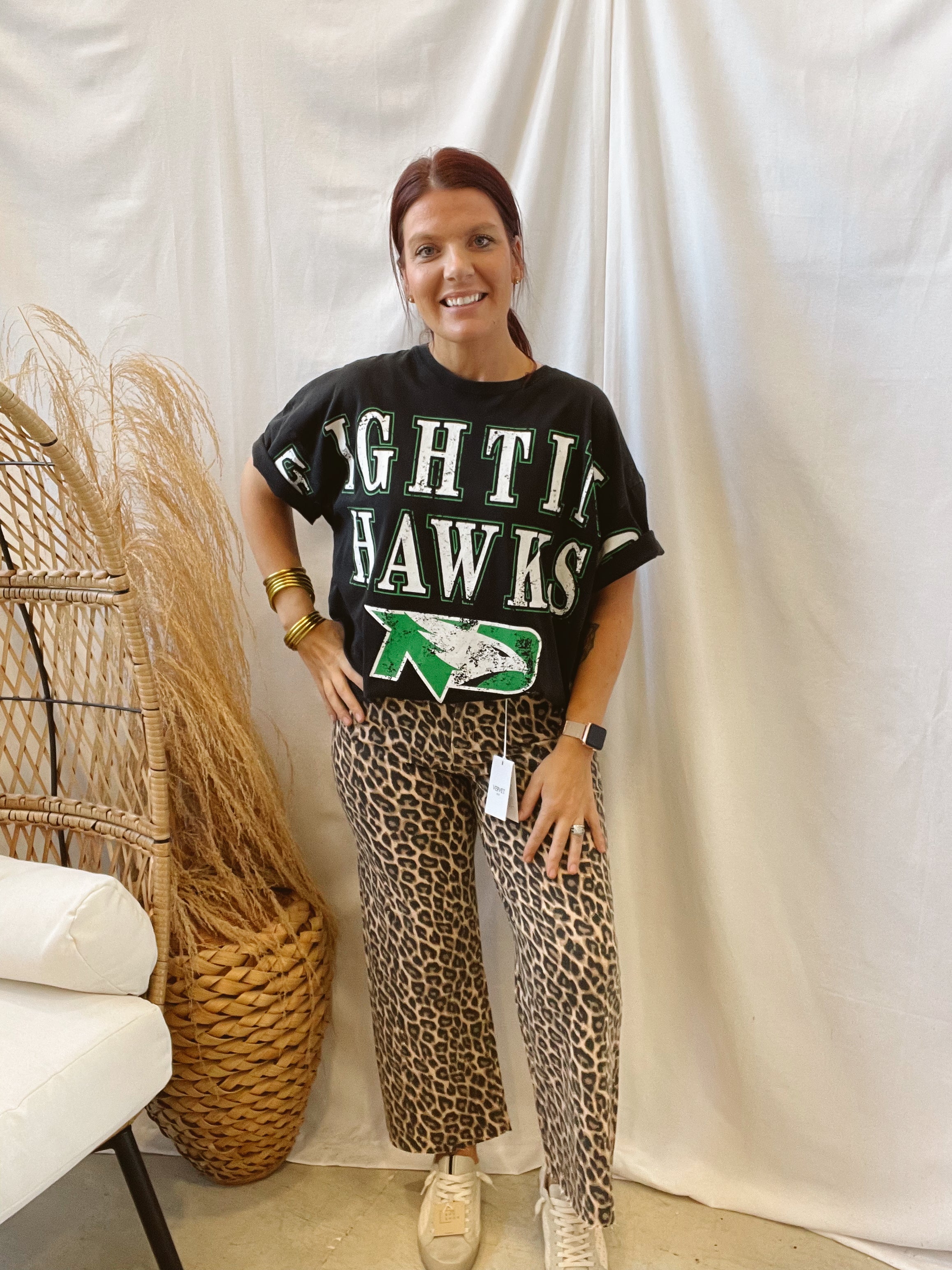 UND Southern Split Oversized Band Tee-Graphic Tees-gameday social-The Silo Boutique, Women's Fashion Boutique Located in Warren and Grand Forks North Dakota