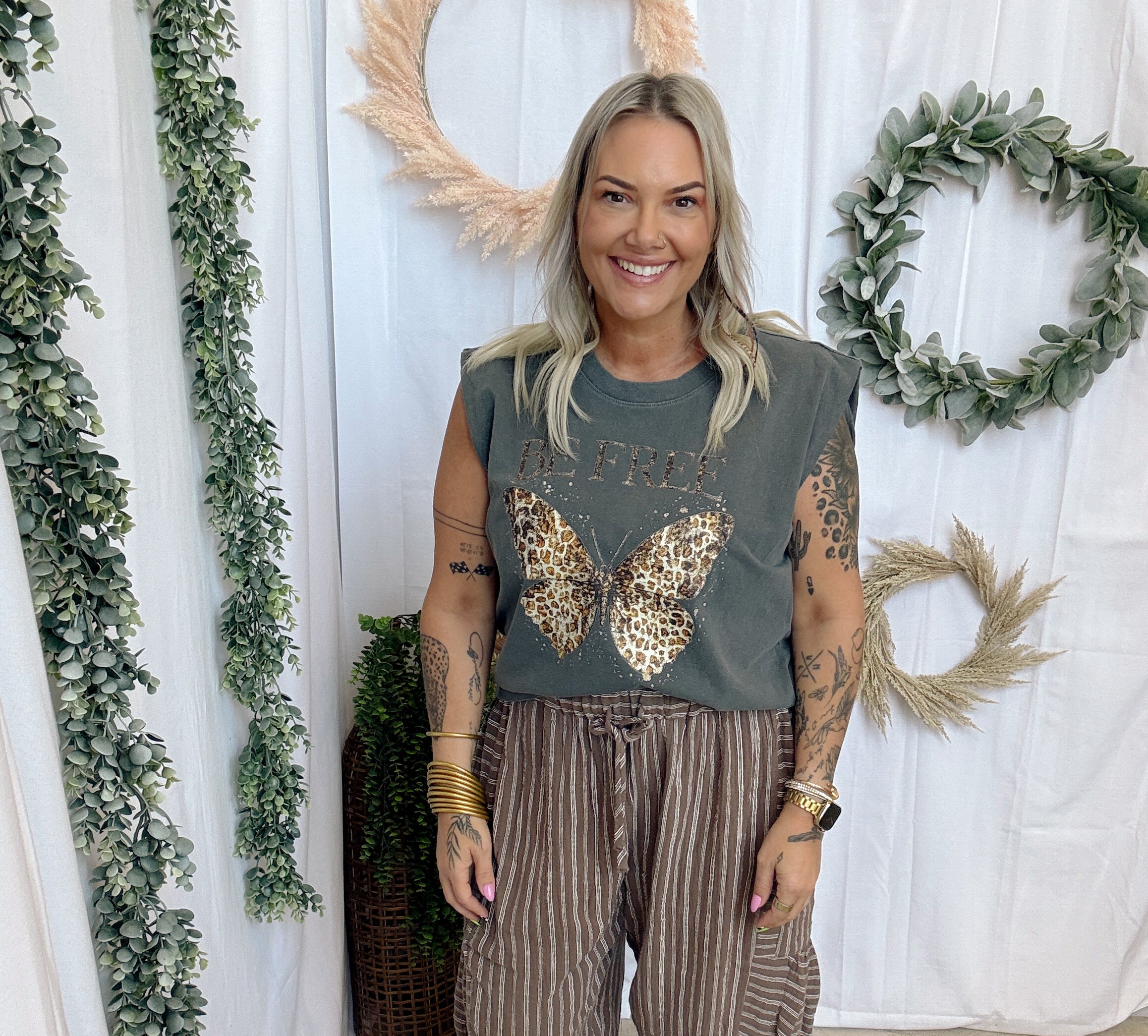 Be Free Butterfly Tee-Tank Tops-blakeley-The Silo Boutique, Women's Fashion Boutique Located in Warren and Grand Forks North Dakota