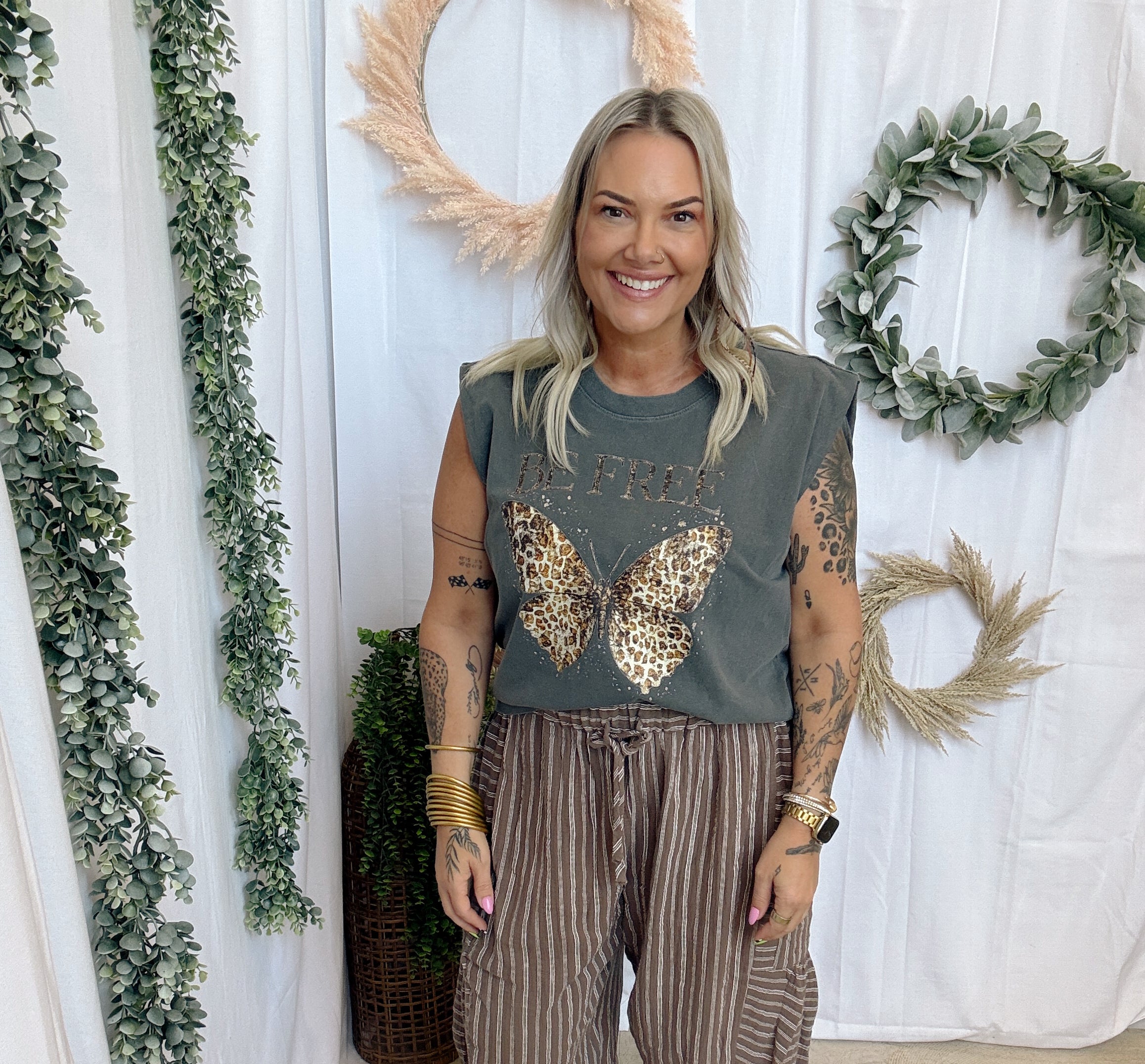 Be Free Butterfly Tee-Tank Tops-blakeley-The Silo Boutique, Women's Fashion Boutique Located in Warren and Grand Forks North Dakota