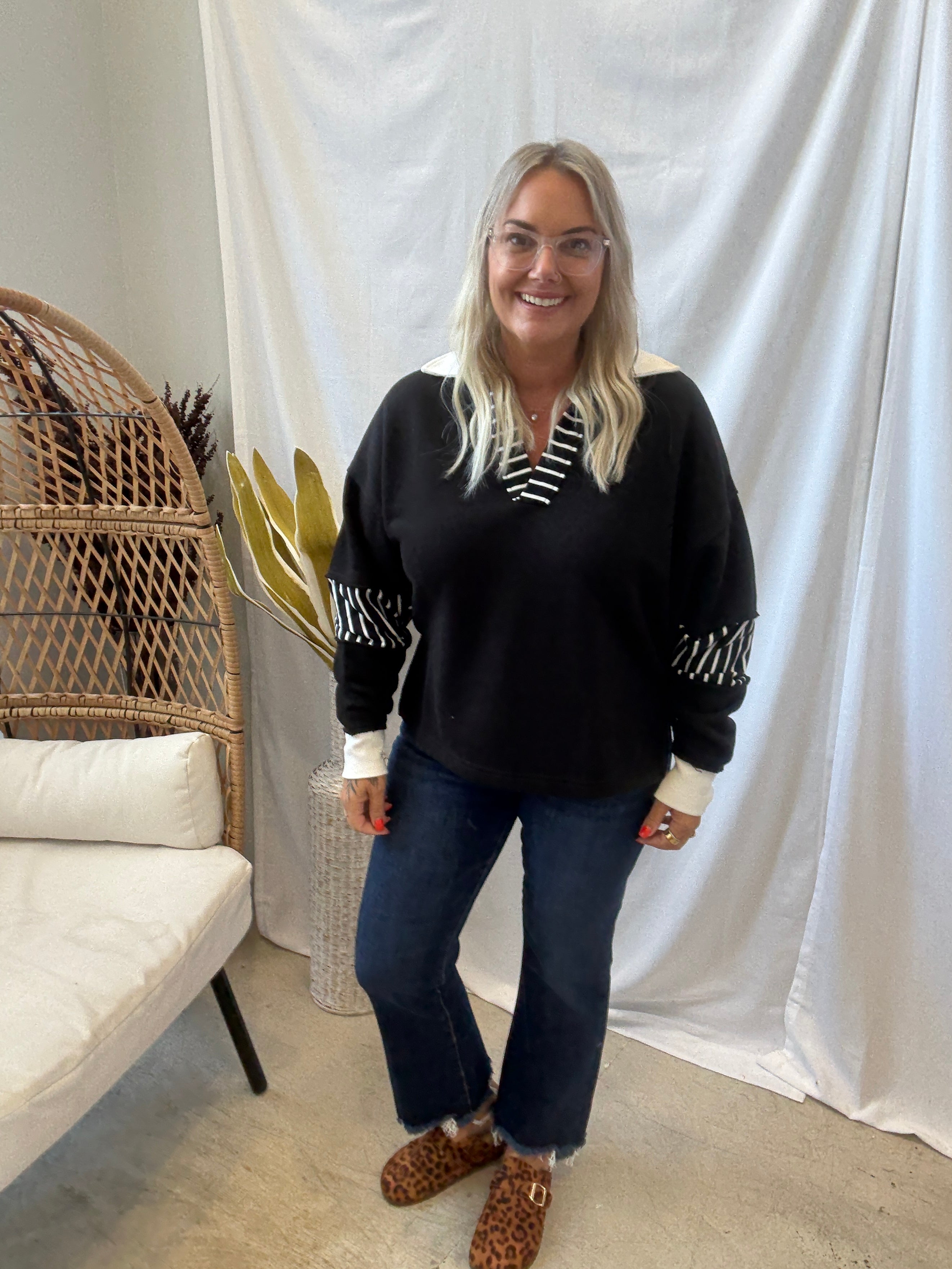 Mono B Varsity Sweatshirt-Long Sleeve Tops-mono b-The Silo Boutique, Women's Fashion Boutique Located in Warren and Grand Forks North Dakota