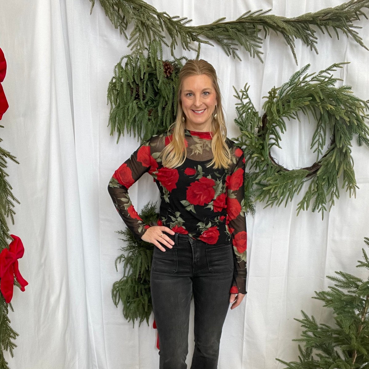 Rose Sheer Long Sleeve Top-Long Sleeve Tops-haptics-The Silo Boutique, Women's Fashion Boutique Located in Warren and Grand Forks North Dakota
