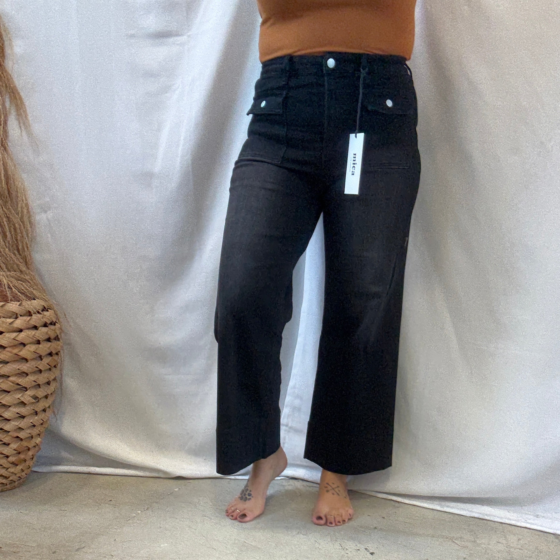Mica Crop Wide Leg Black Jeans-Jeans-mica-The Silo Boutique, Women's Fashion Boutique Located in Warren and Grand Forks North Dakota