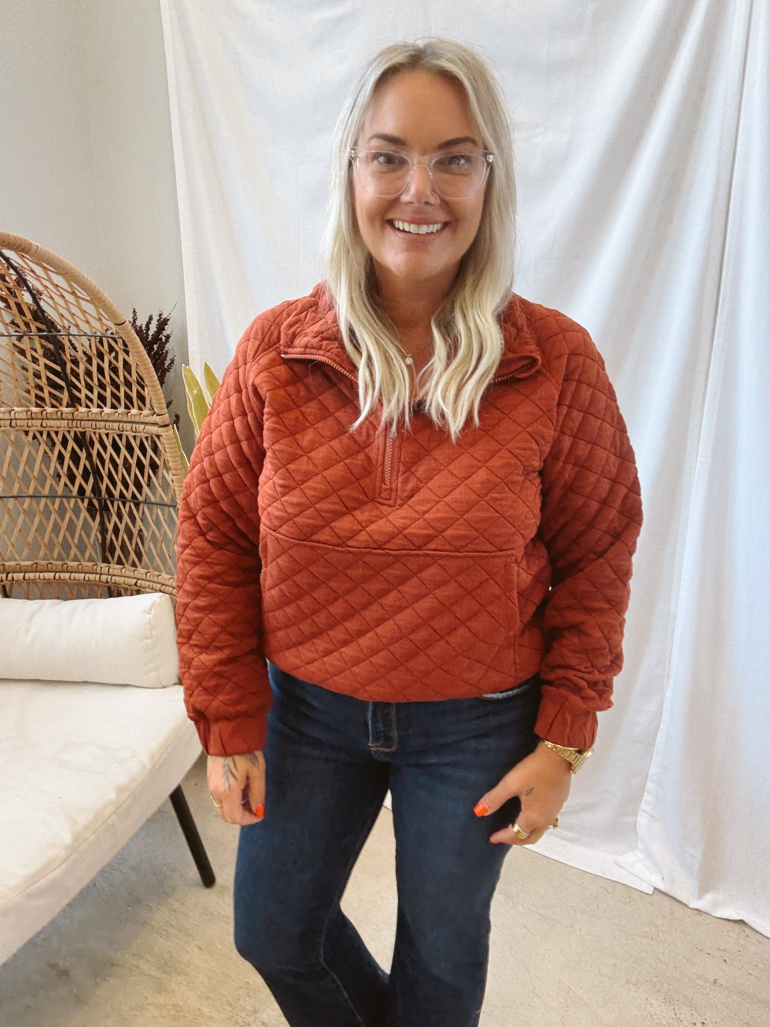 Mahogany Quilted Sweatshirt-Sweatshirts-mono b-The Silo Boutique, Women's Fashion Boutique Located in Warren and Grand Forks North Dakota