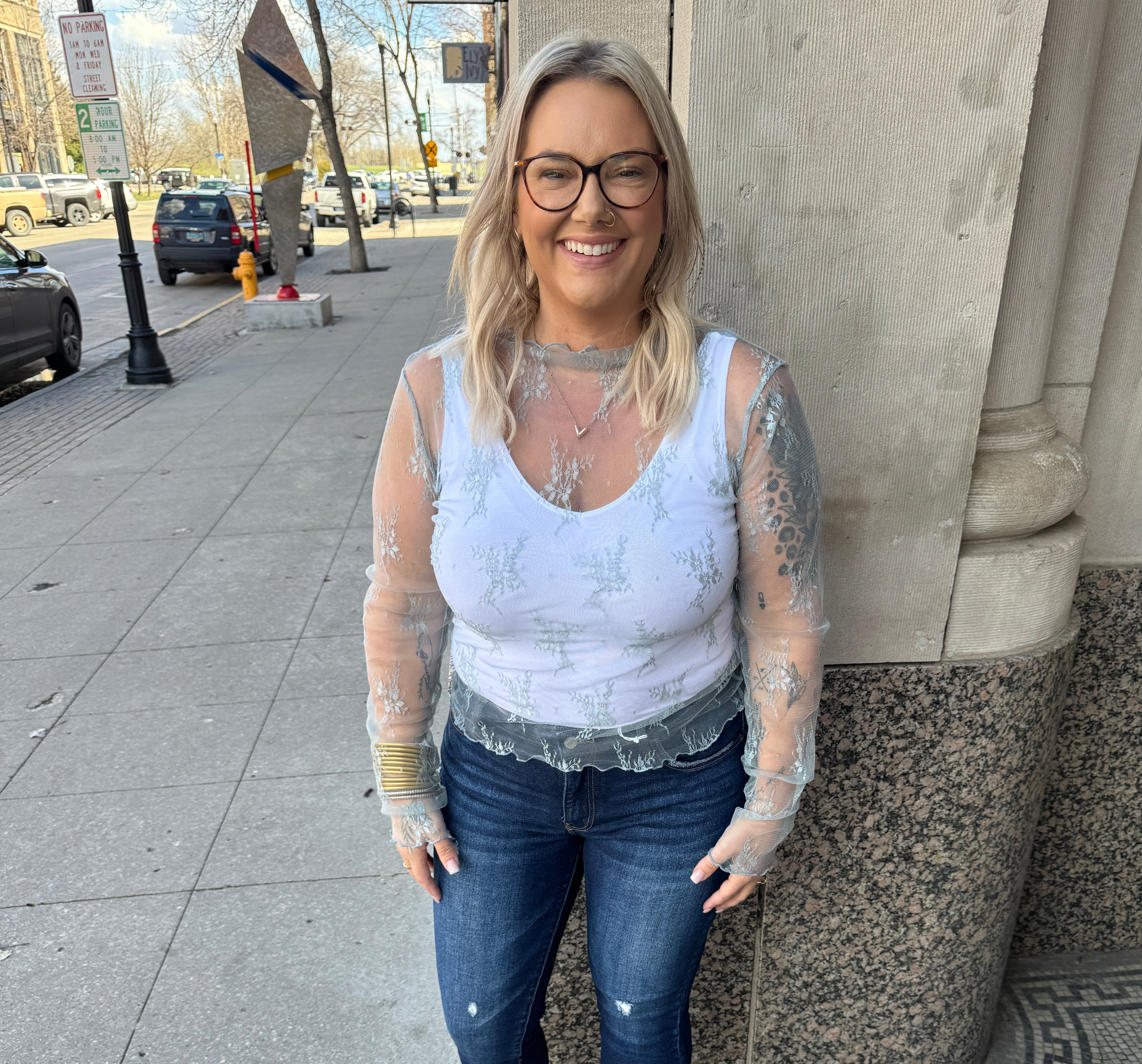 Newbury Lace Top-Seafoam-Long Sleeve Tops-newbury kustom-The Silo Boutique, Women's Fashion Boutique Located in Warren and Grand Forks North Dakota