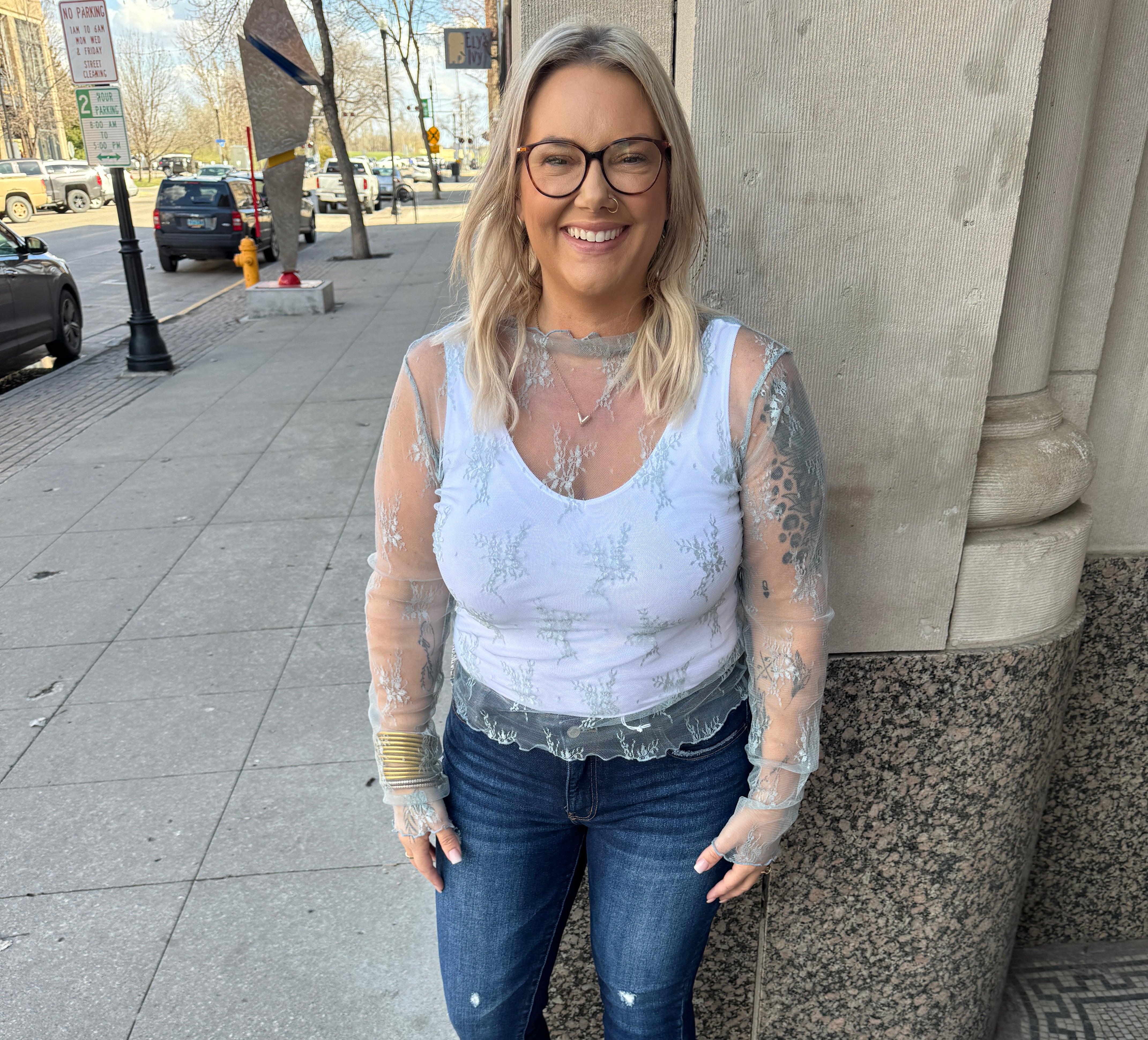 Newbury Lace Top-Seafoam-Long Sleeve Tops-newbury kustom-The Silo Boutique, Women's Fashion Boutique Located in Warren and Grand Forks North Dakota