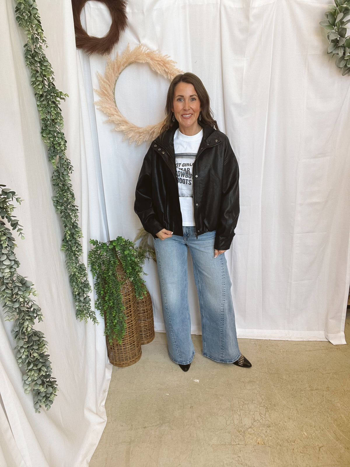 Faux Leather Bomber Jacket-Black-Coats & Jackets-blu pepper-The Silo Boutique, Women's Fashion Boutique Located in Warren and Grand Forks North Dakota