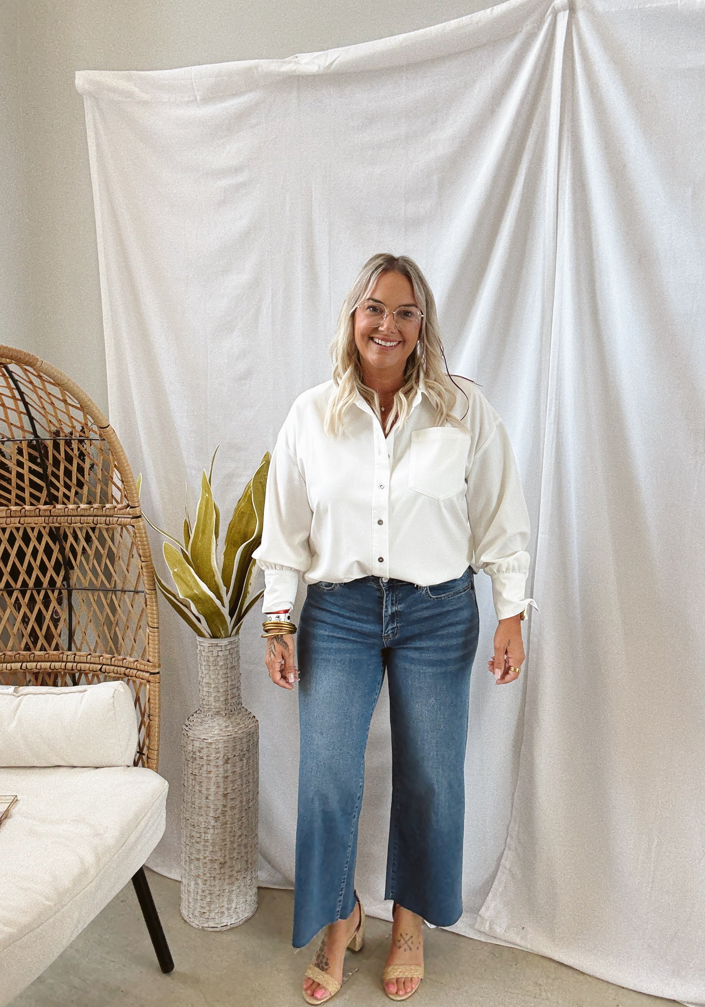White Tencel Oversized Denim Top-Long Sleeve Tops-mystree-The Silo Boutique, Women's Fashion Boutique Located in Warren and Grand Forks North Dakota