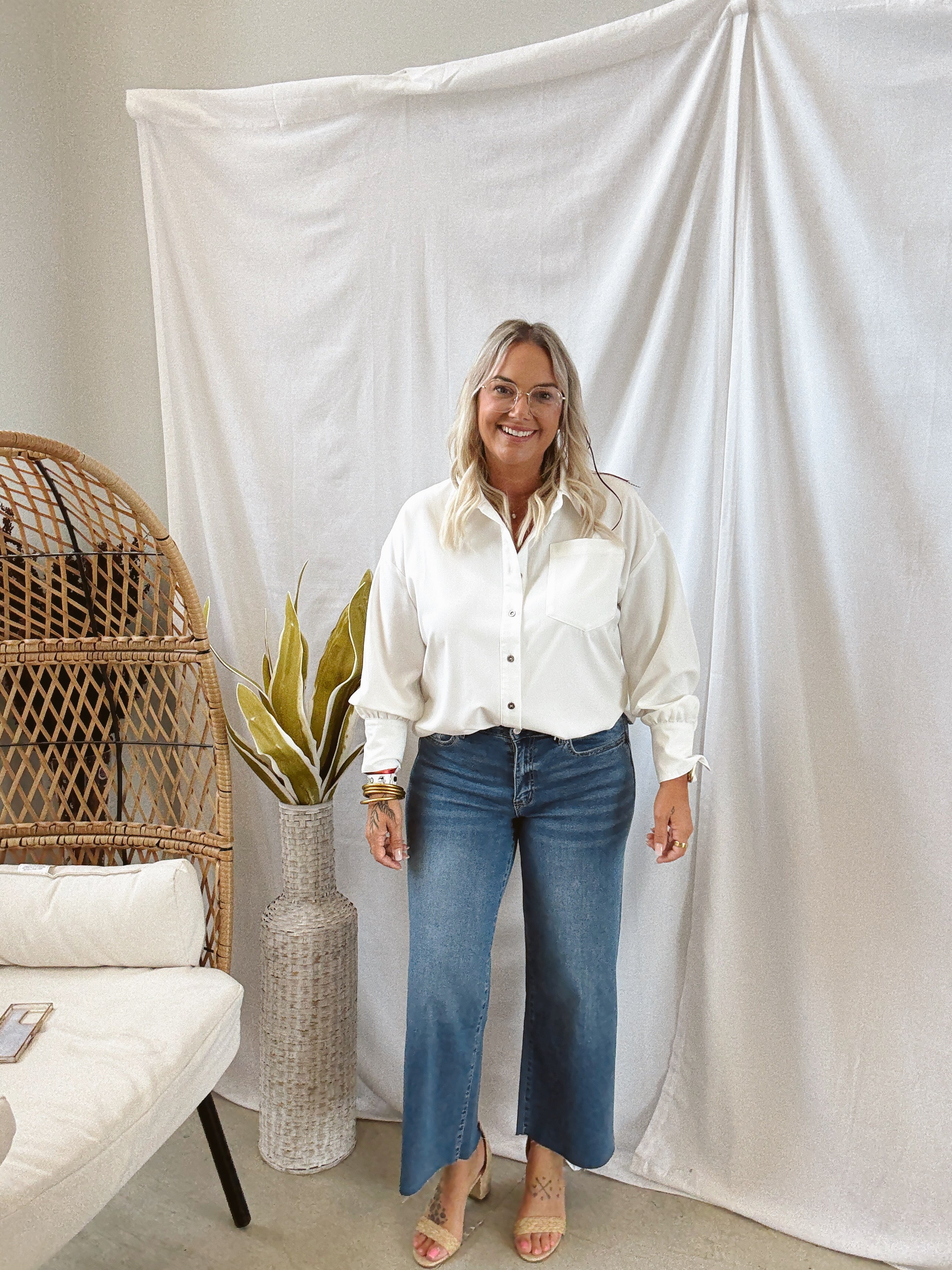 White Tencel Oversized Denim Top-Long Sleeve Tops-mystree-The Silo Boutique, Women's Fashion Boutique Located in Warren and Grand Forks North Dakota