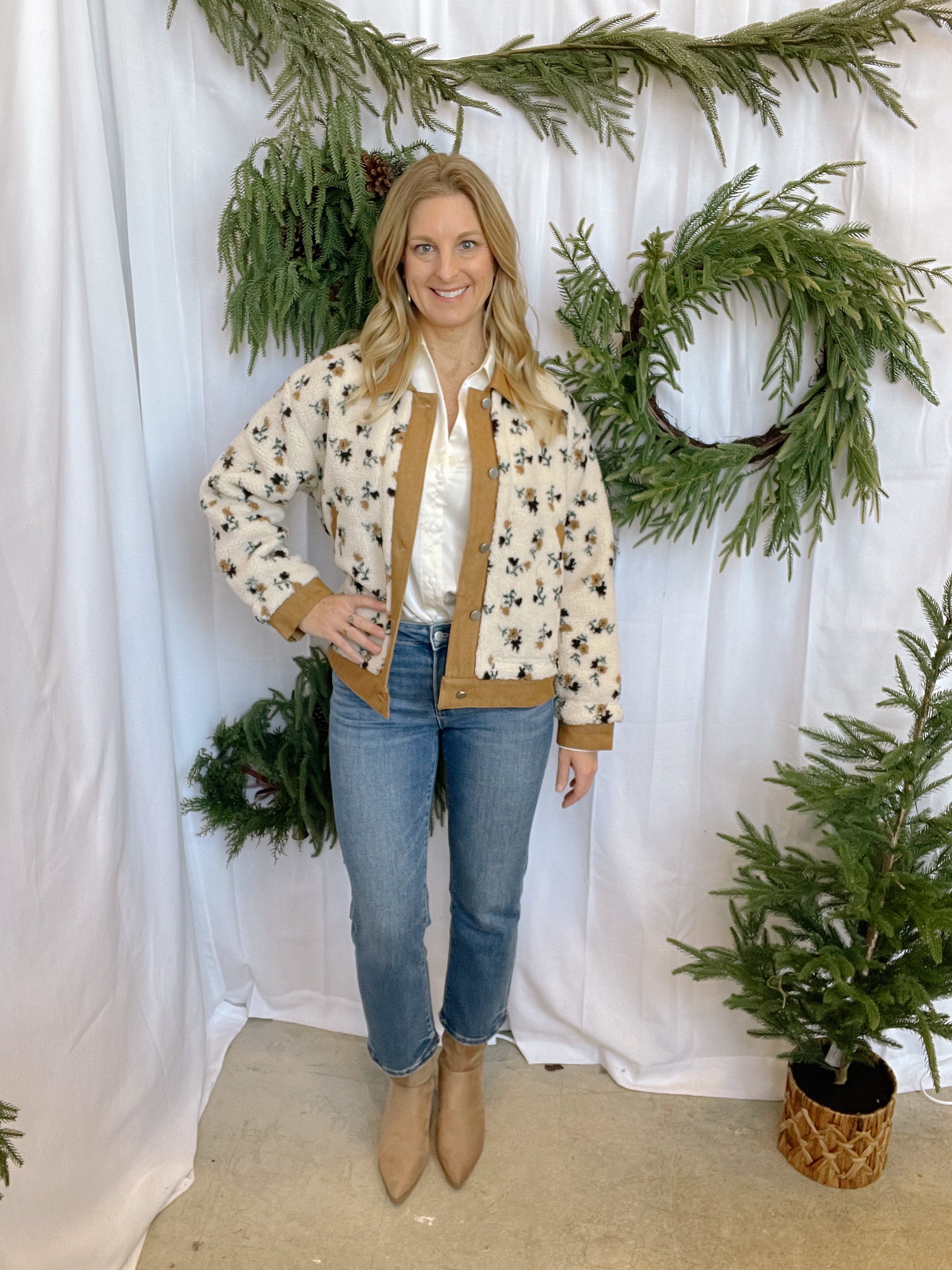 Floral Sherpa Button Down Jacket-Coats & Jackets-buttermelon-The Silo Boutique, Women's Fashion Boutique Located in Warren and Grand Forks North Dakota