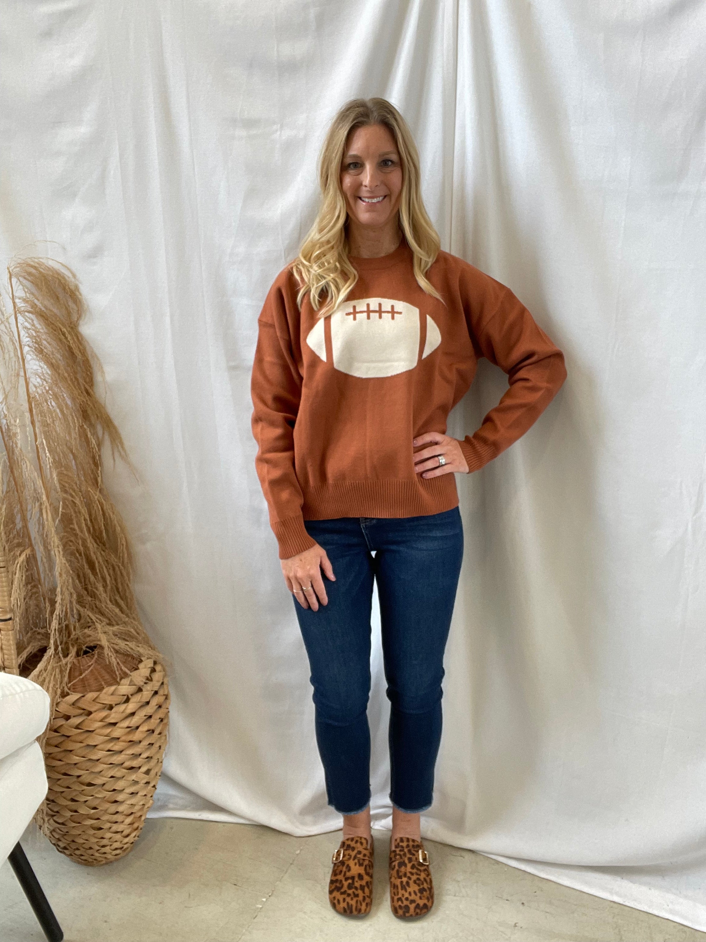 Brown Football Sweater-Sweaters-tea and Rose-The Silo Boutique, Women's Fashion Boutique Located in Warren and Grand Forks North Dakota