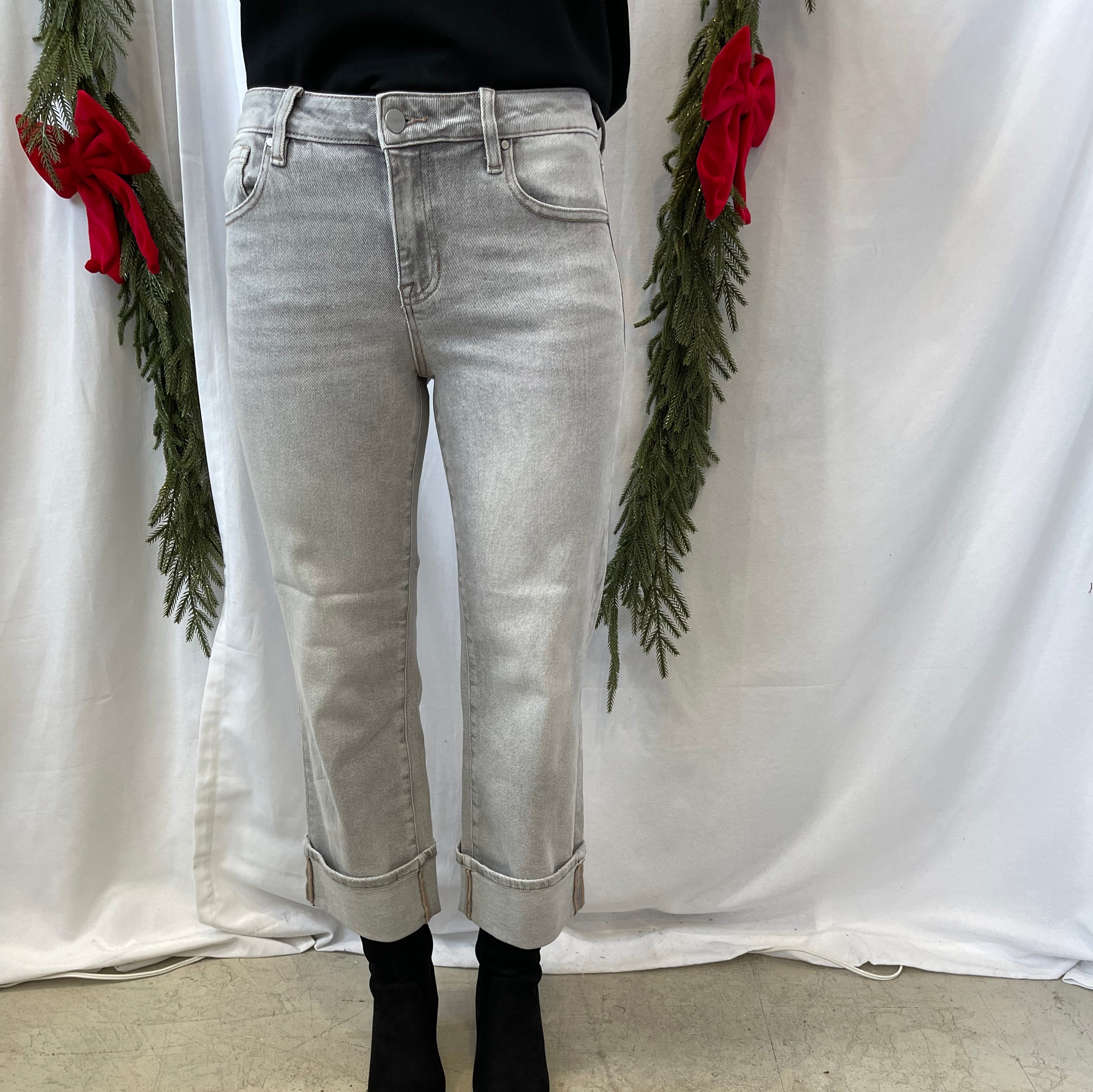 Risen Light Grey Crop Straight Jeans With Cuff-Jeans-risen-The Silo Boutique, Women's Fashion Boutique Located in Warren and Grand Forks North Dakota
