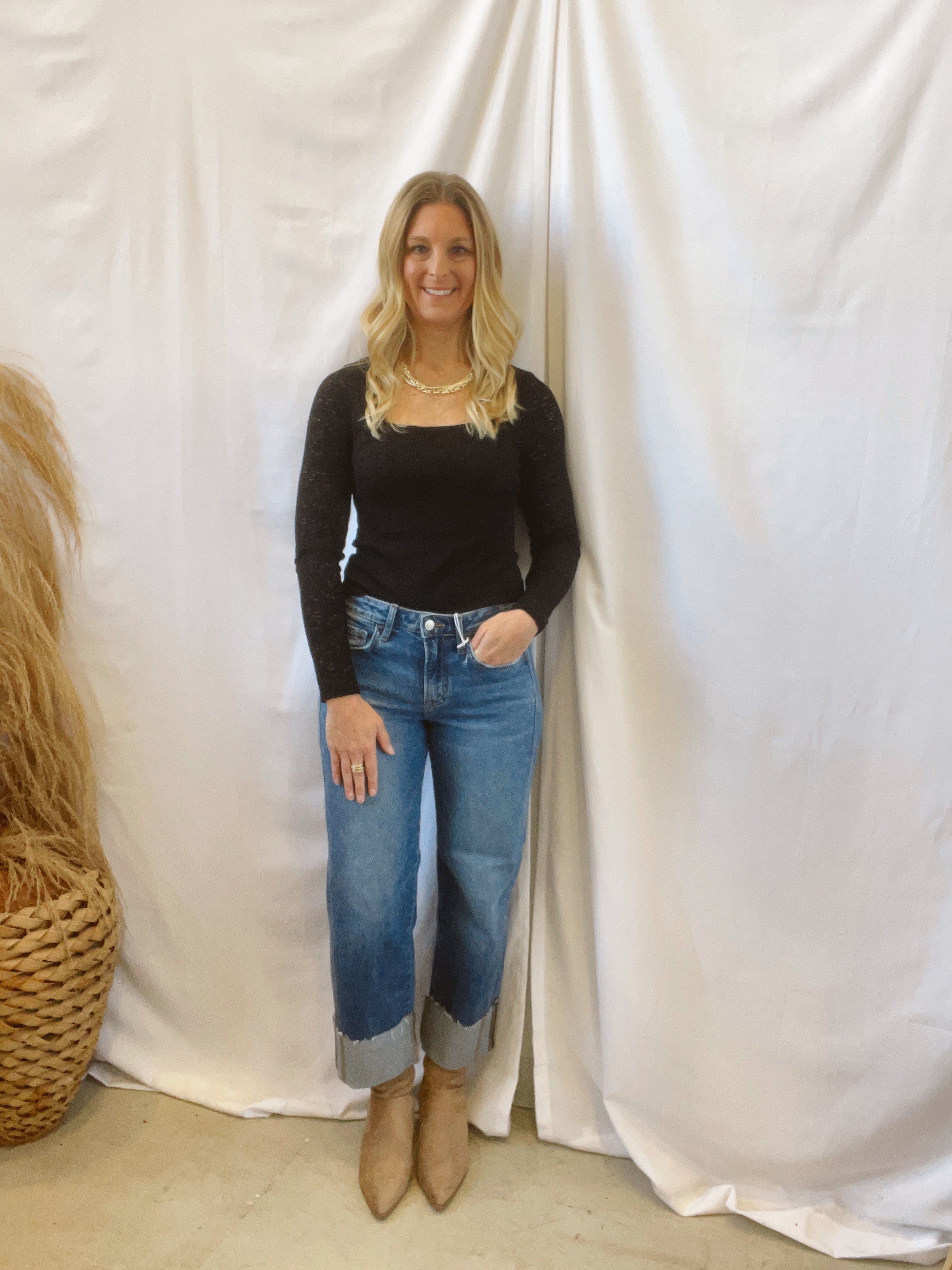 Allie Long Sleeve Square Neck Lace Top-Black-Long Sleeve Tops-allie Rose-The Silo Boutique, Women's Fashion Boutique Located in Warren and Grand Forks North Dakota