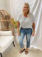 Playful Striped Top-Black White-Short Sleeve Tops-wishlist-The Silo Boutique, Women's Fashion Boutique Located in Warren and Grand Forks North Dakota