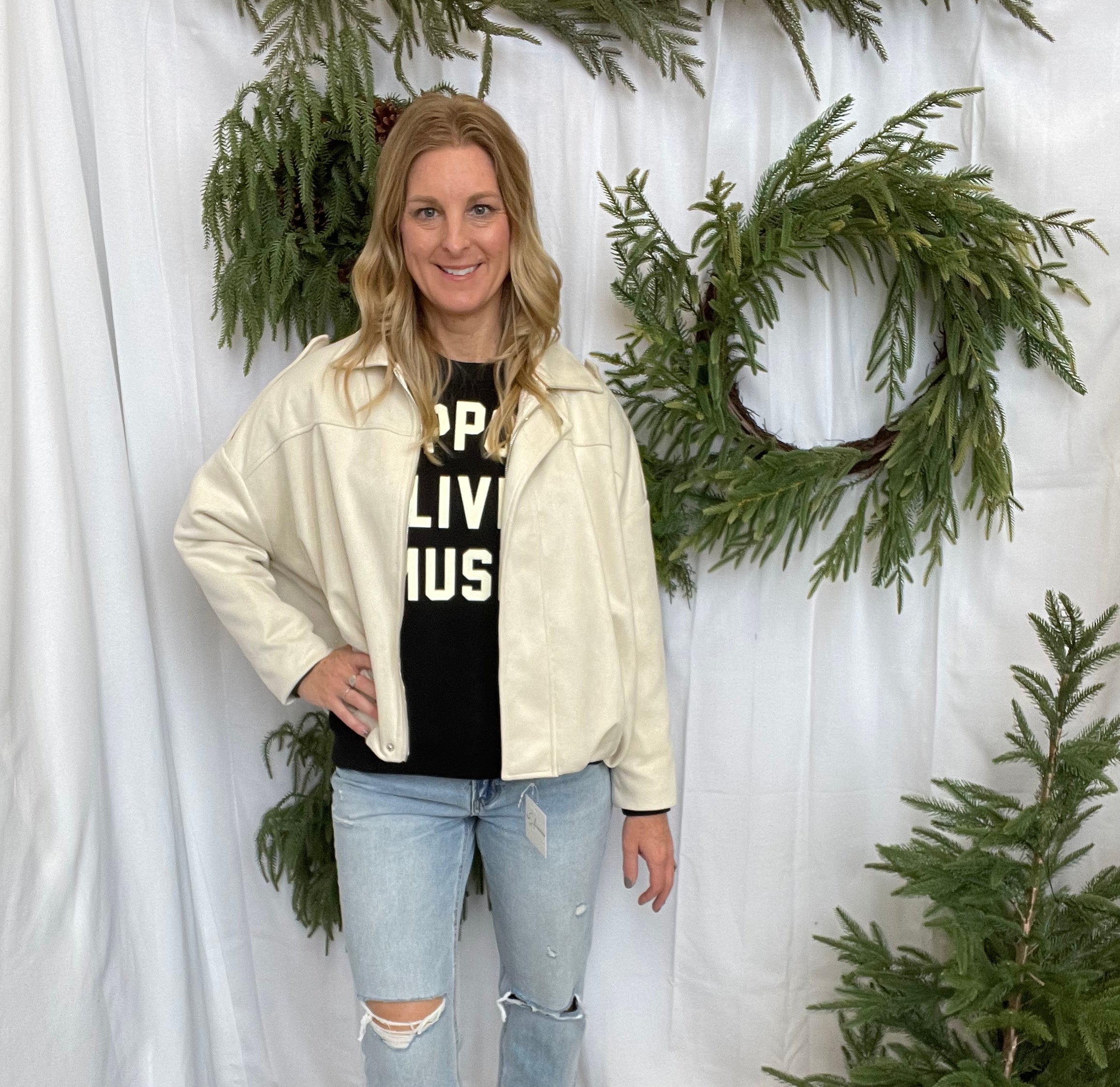 Cream Suede Bomber Jacket-Coats & Jackets-faire-The Silo Boutique, Women's Fashion Boutique Located in Warren and Grand Forks North Dakota