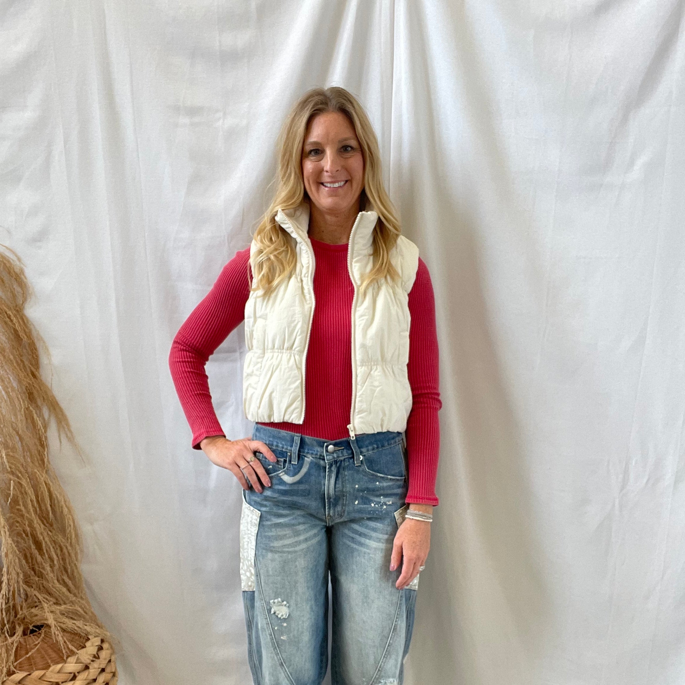 Zip Up Crop Vest-Ivory-Vests-blu pepper-The Silo Boutique, Women's Fashion Boutique Located in Warren and Grand Forks North Dakota