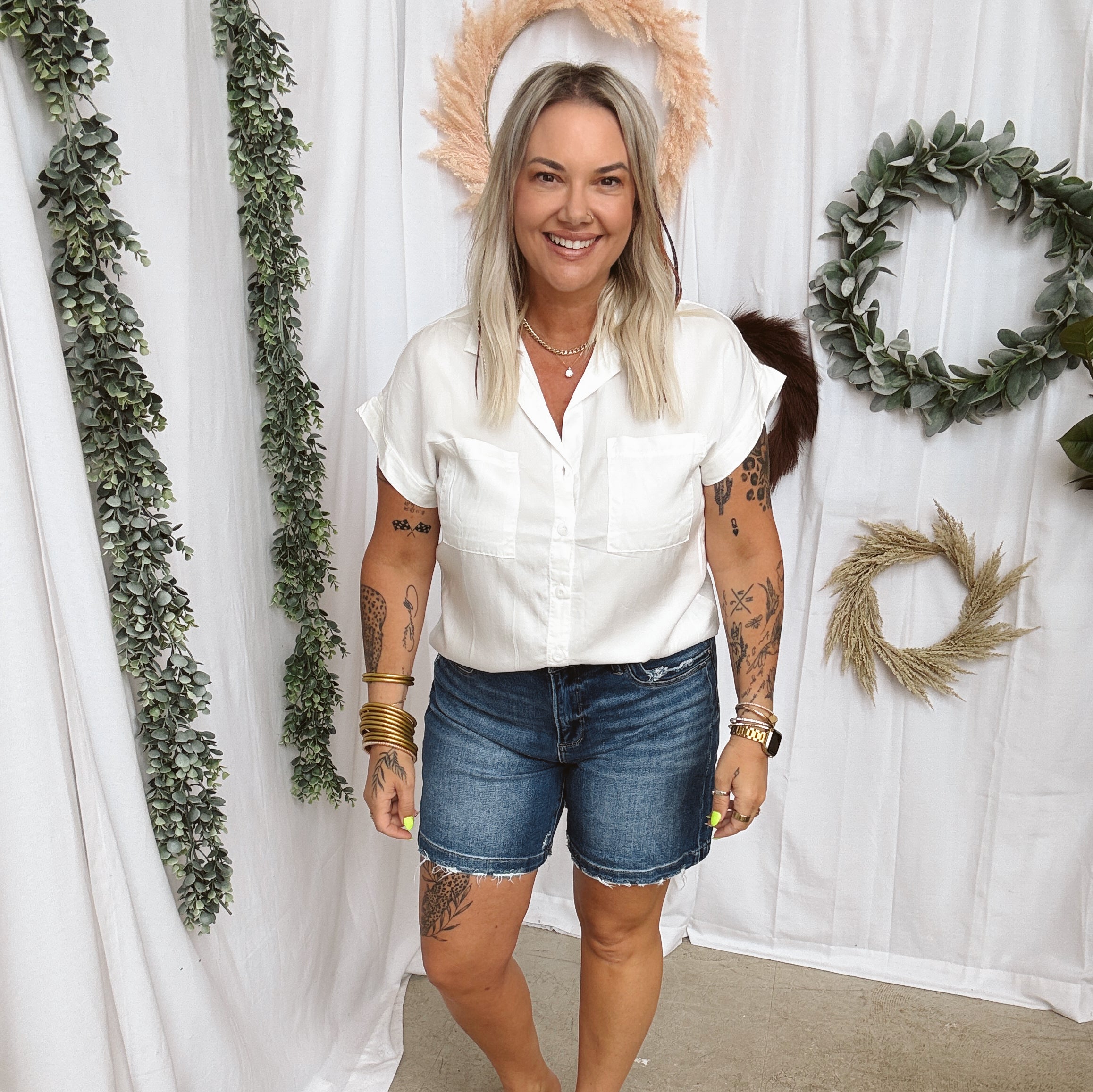 Risen Slouchy Bermuda Shorts-Shorts-risen-The Silo Boutique, Women's Fashion Boutique Located in Warren and Grand Forks North Dakota